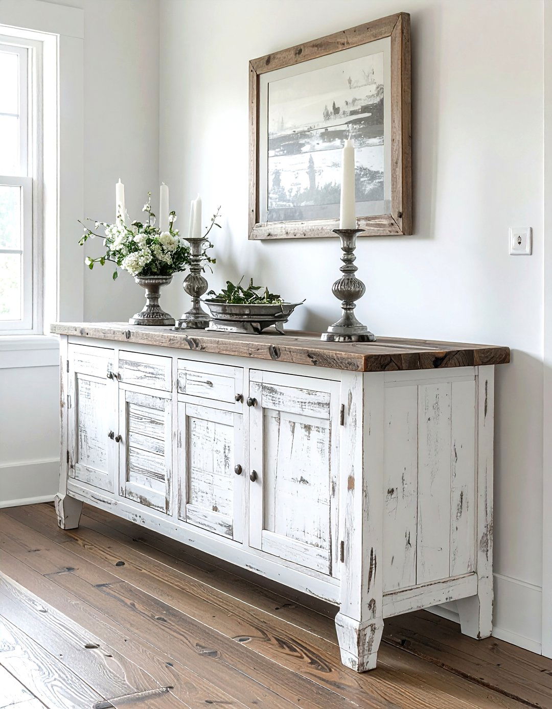 Rustic White Sideboard - 30 white buffet dining room ideas