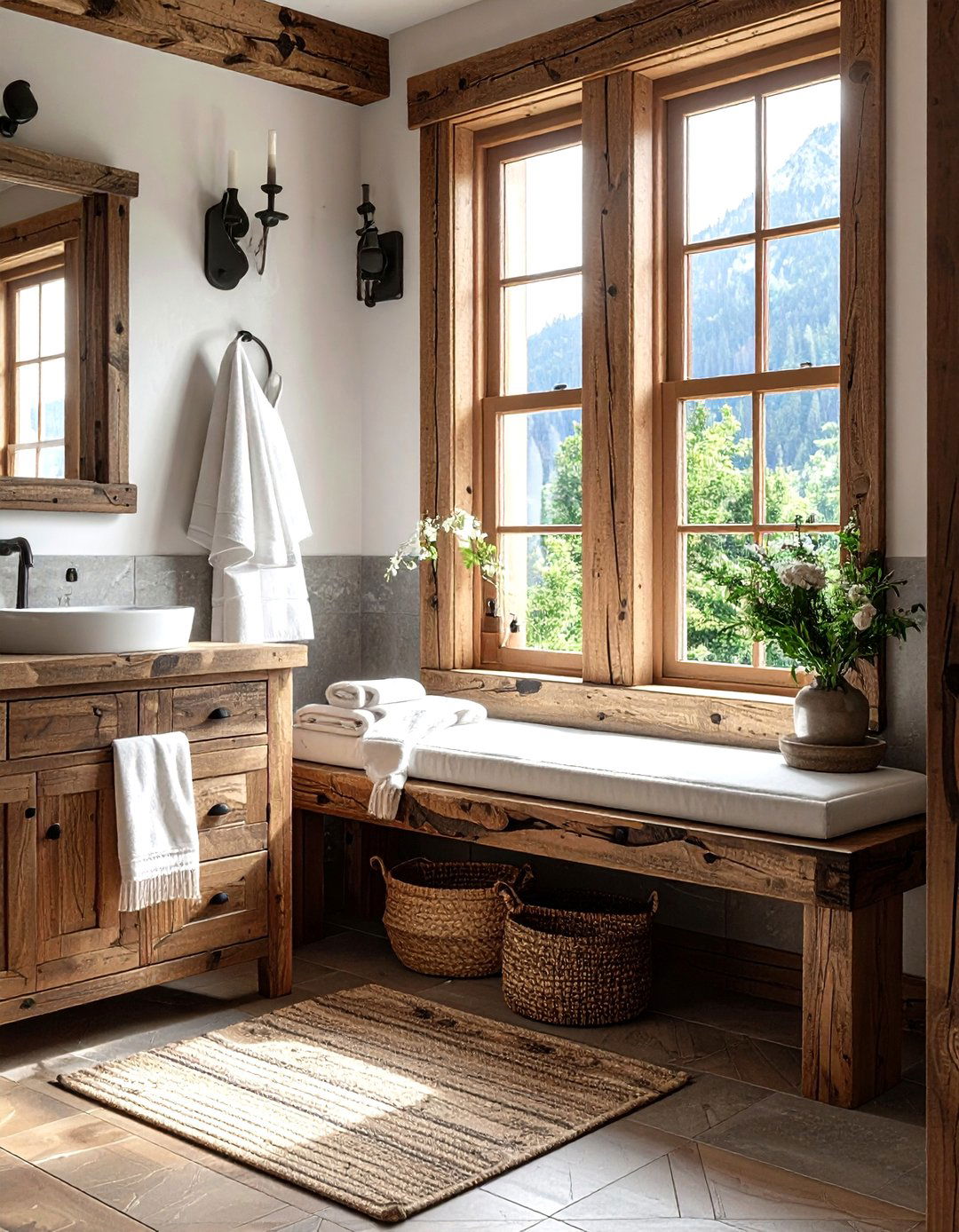 Rustic Window Seat - 30 bathroom window seat ideas