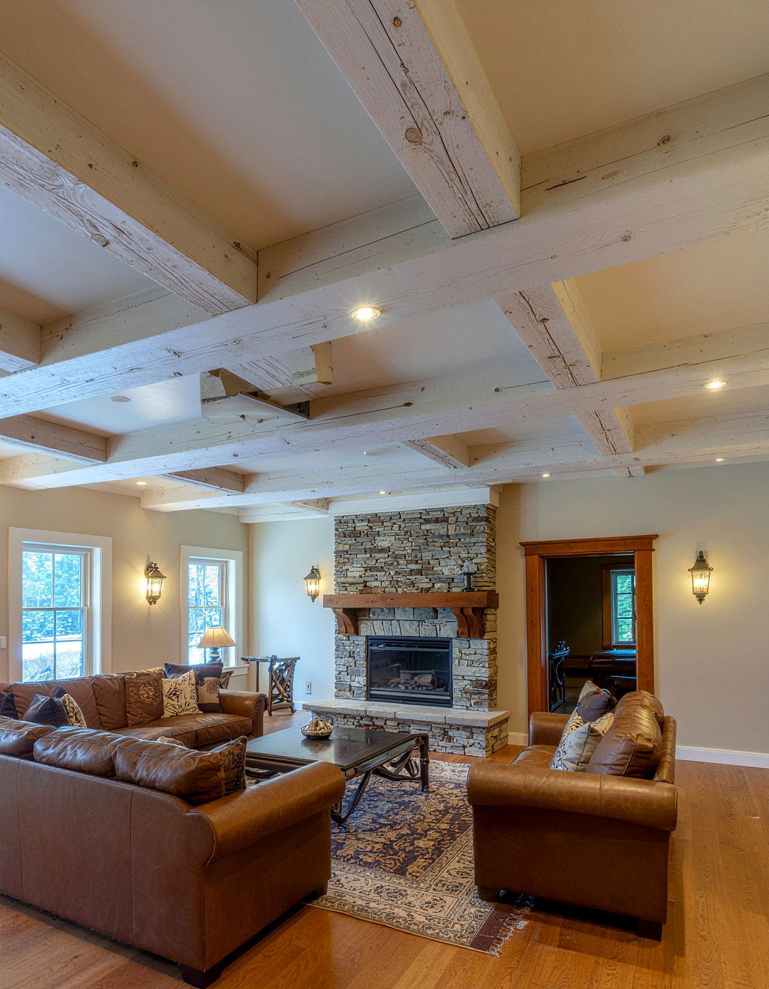 Rustic Wood Beam Ceiling - 30 living room coffered ceiling designs