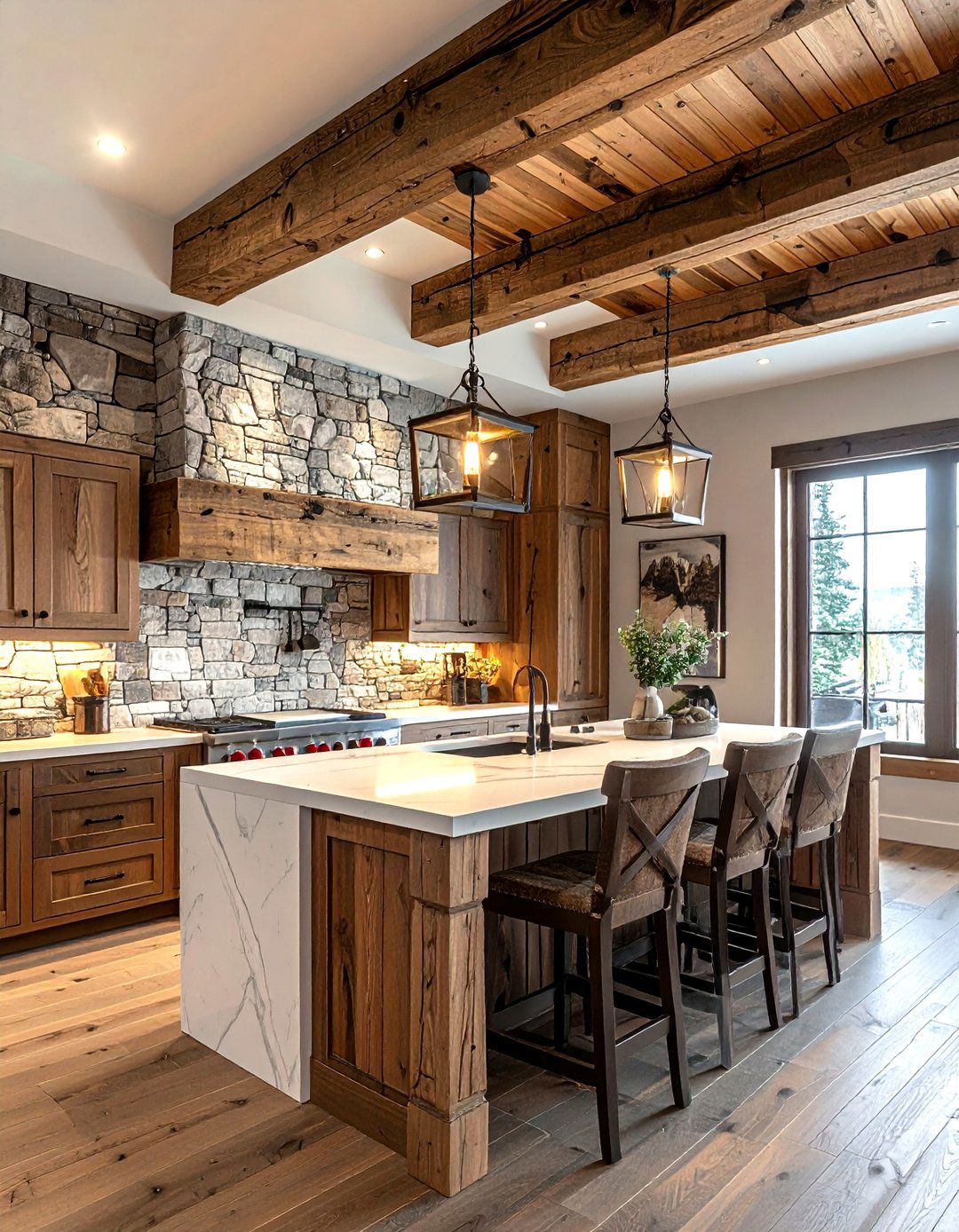 Rustic Wood Beam Light - 30 kitchen island lighting ideas