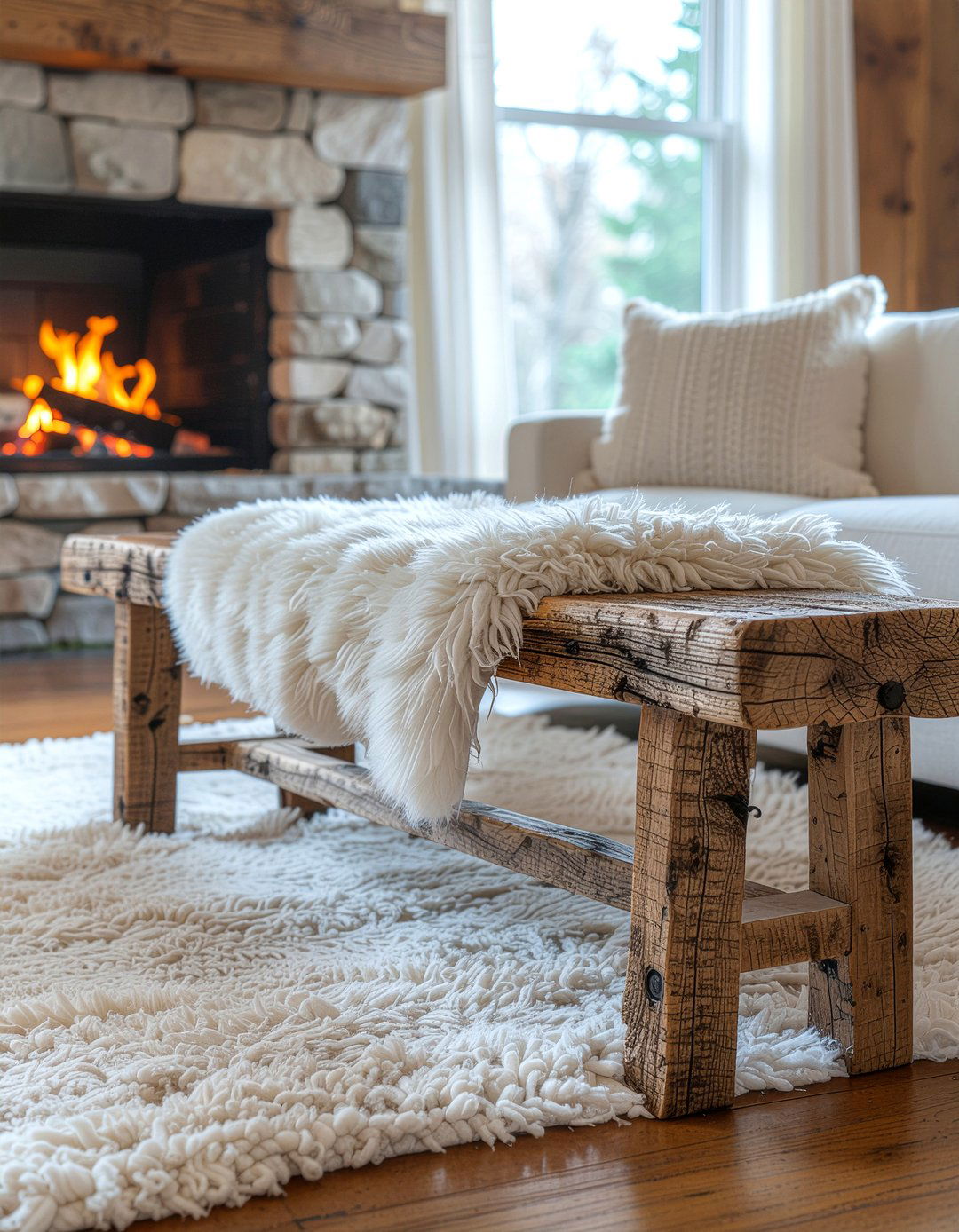Rustic Wood Bench - 30 living room banquette ideas