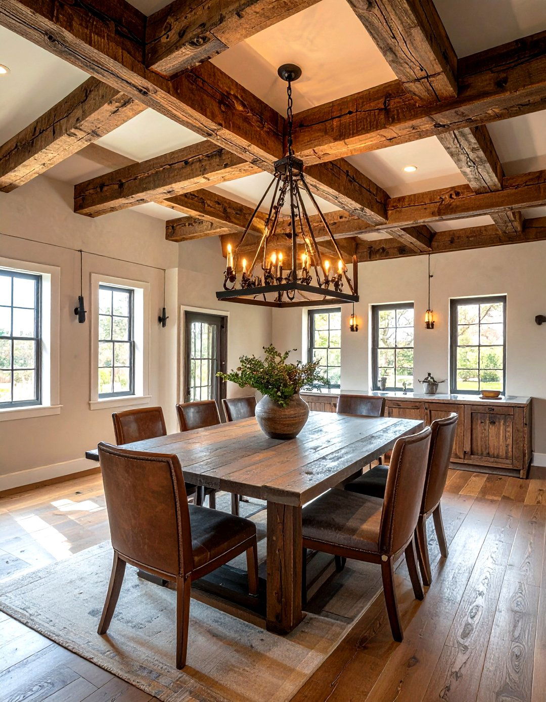 Rustic Wood Ceiling Beams - 30 timeless dining room ideas