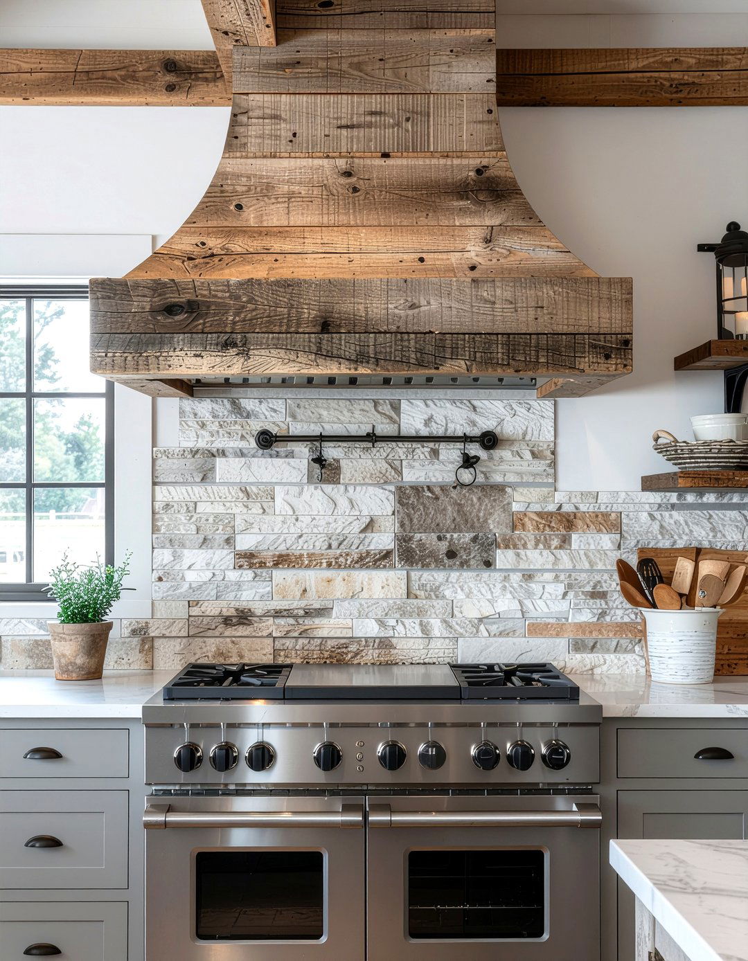 Rustic Wood Chimney Hood - 30 chimney hood kitchen ideas