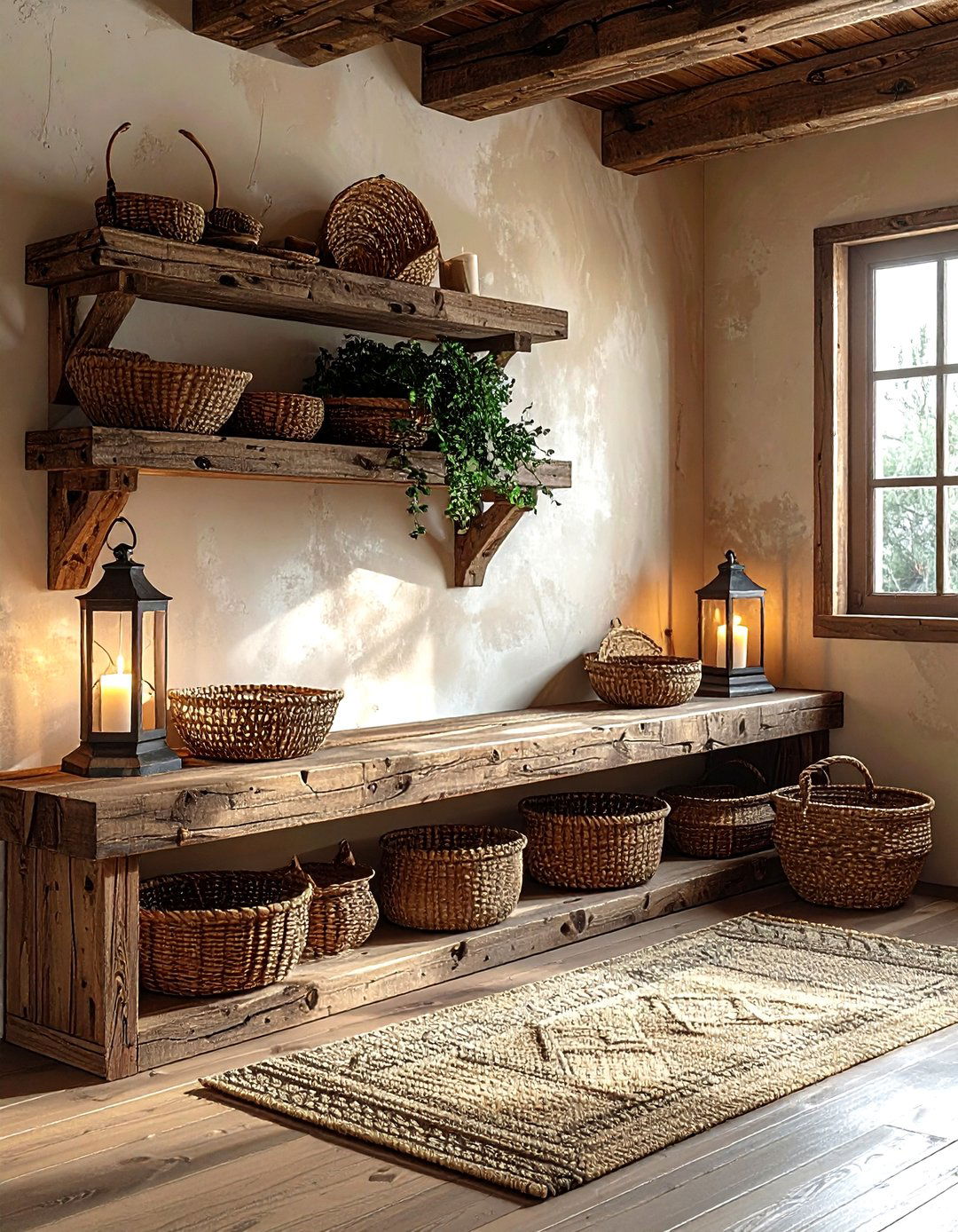 Rustic Wood Corner Ledge - 30 living room corner shelving ideas