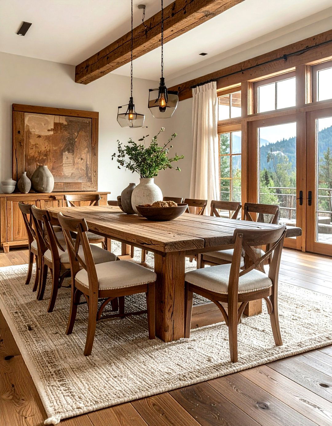 Rustic Wood Dining Table - 30 lodge dining room ideas