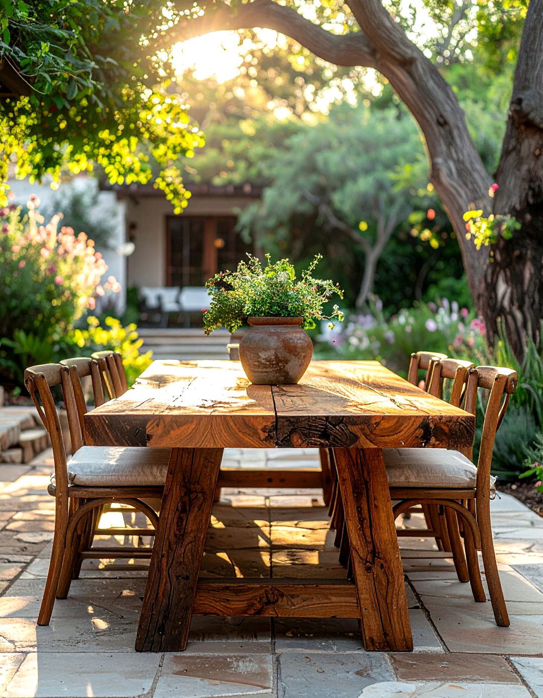Rustic Wood Dining Table - 30 patio dining ideas
