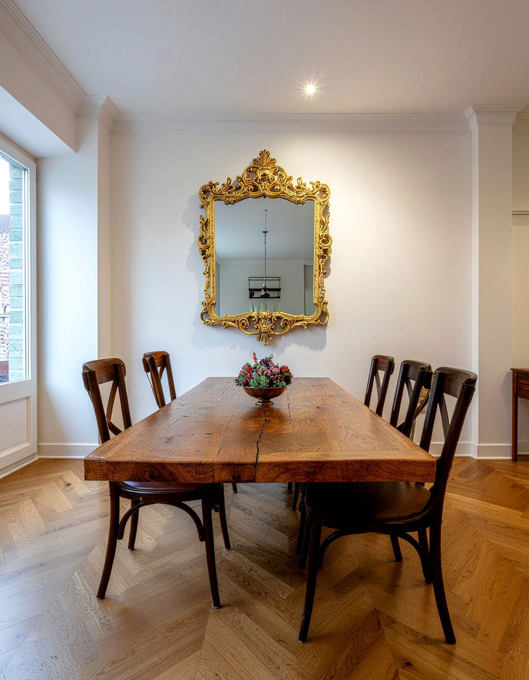 Rustic Wood Dining Table With Baroque Mirror - 30 ornate mirror dining room ideas