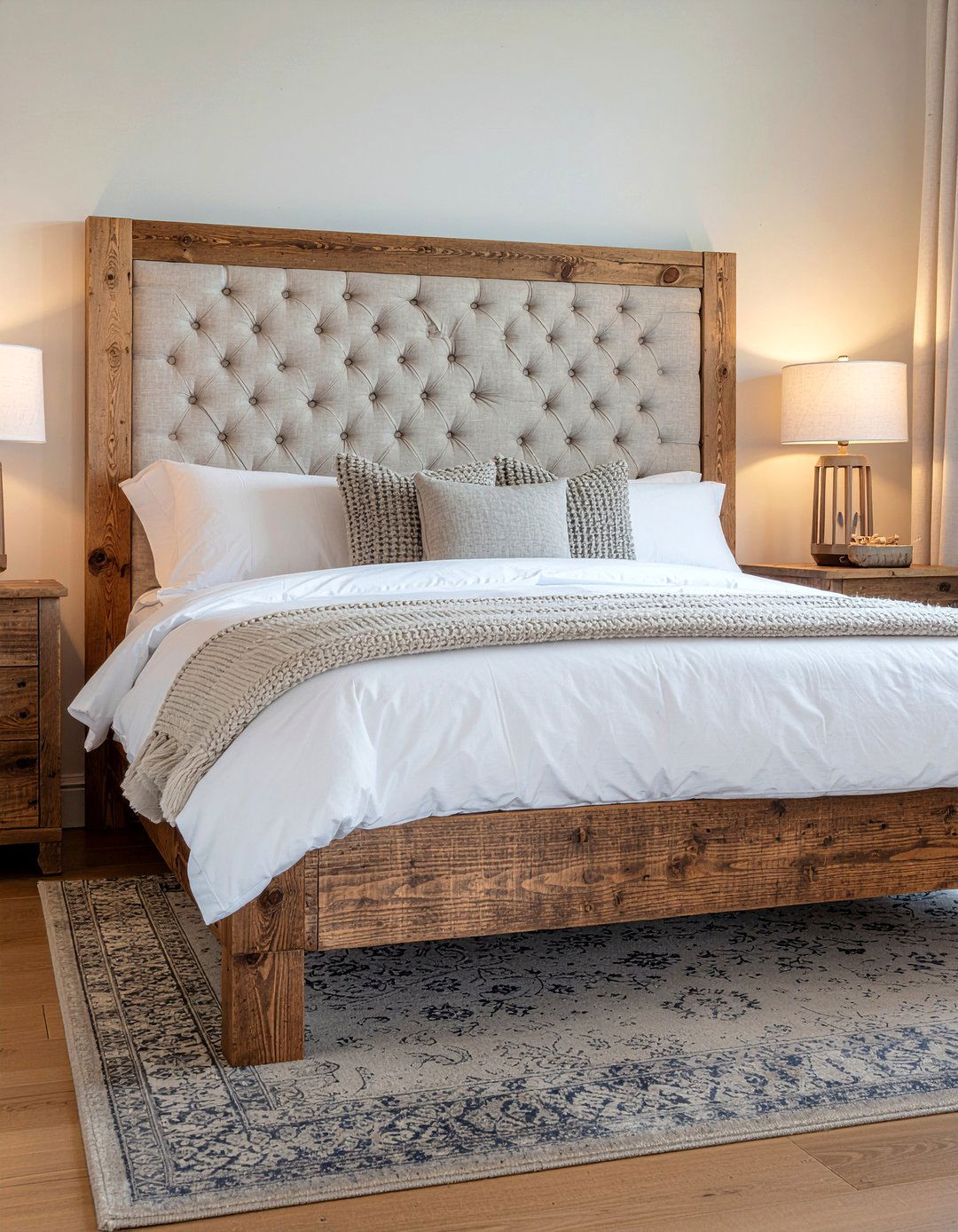 Rustic Wood Frame Tufted Headboard - 30 bedroom tufted headboards