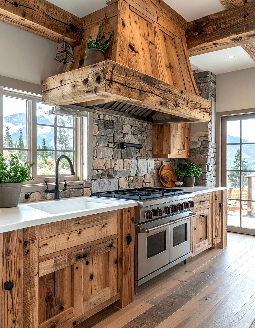 Rustic Wood Hood - 30 wall-mount hood kitchen ideas