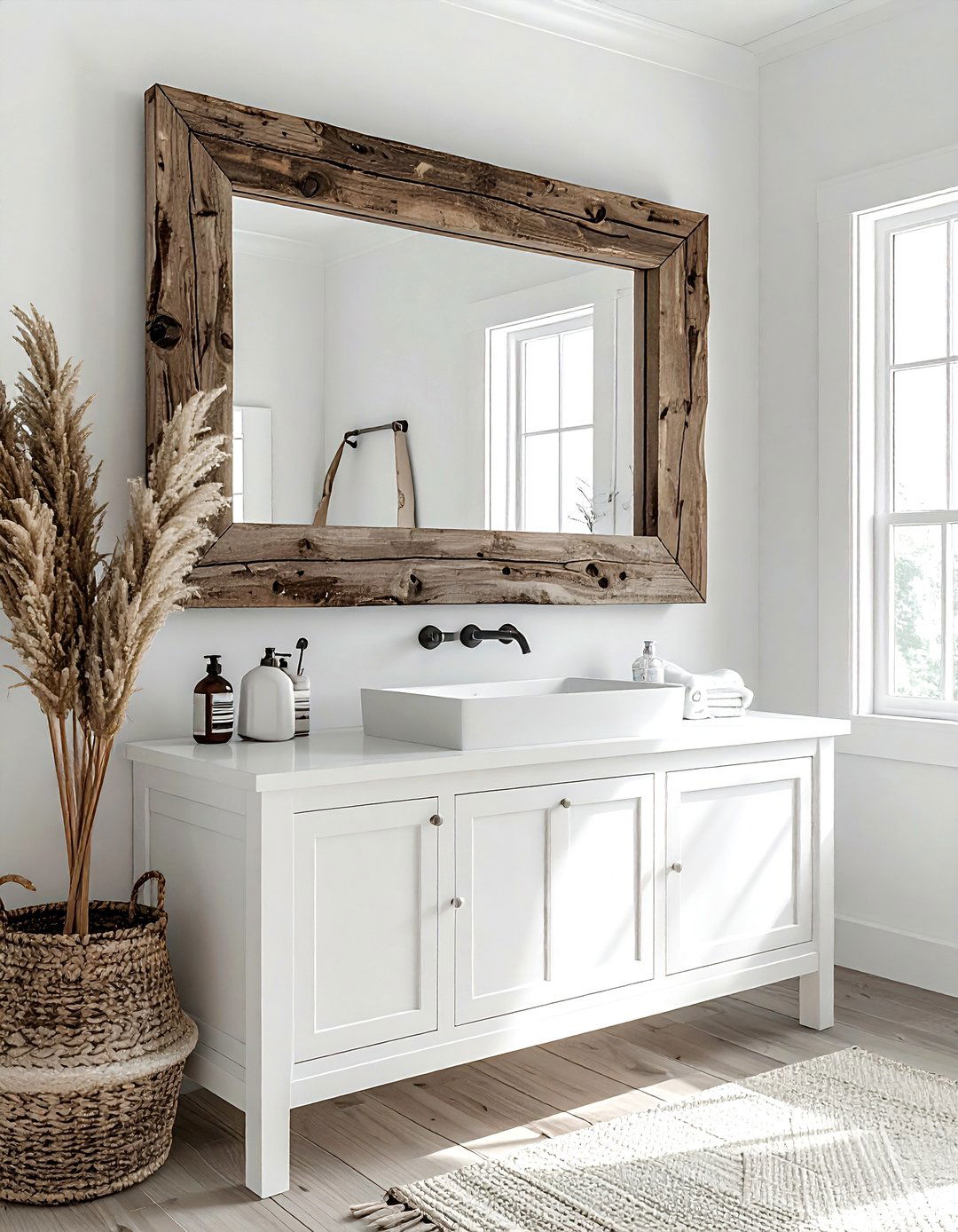Rustic Wood Mirror Frame - 30 wood bathroom ideas