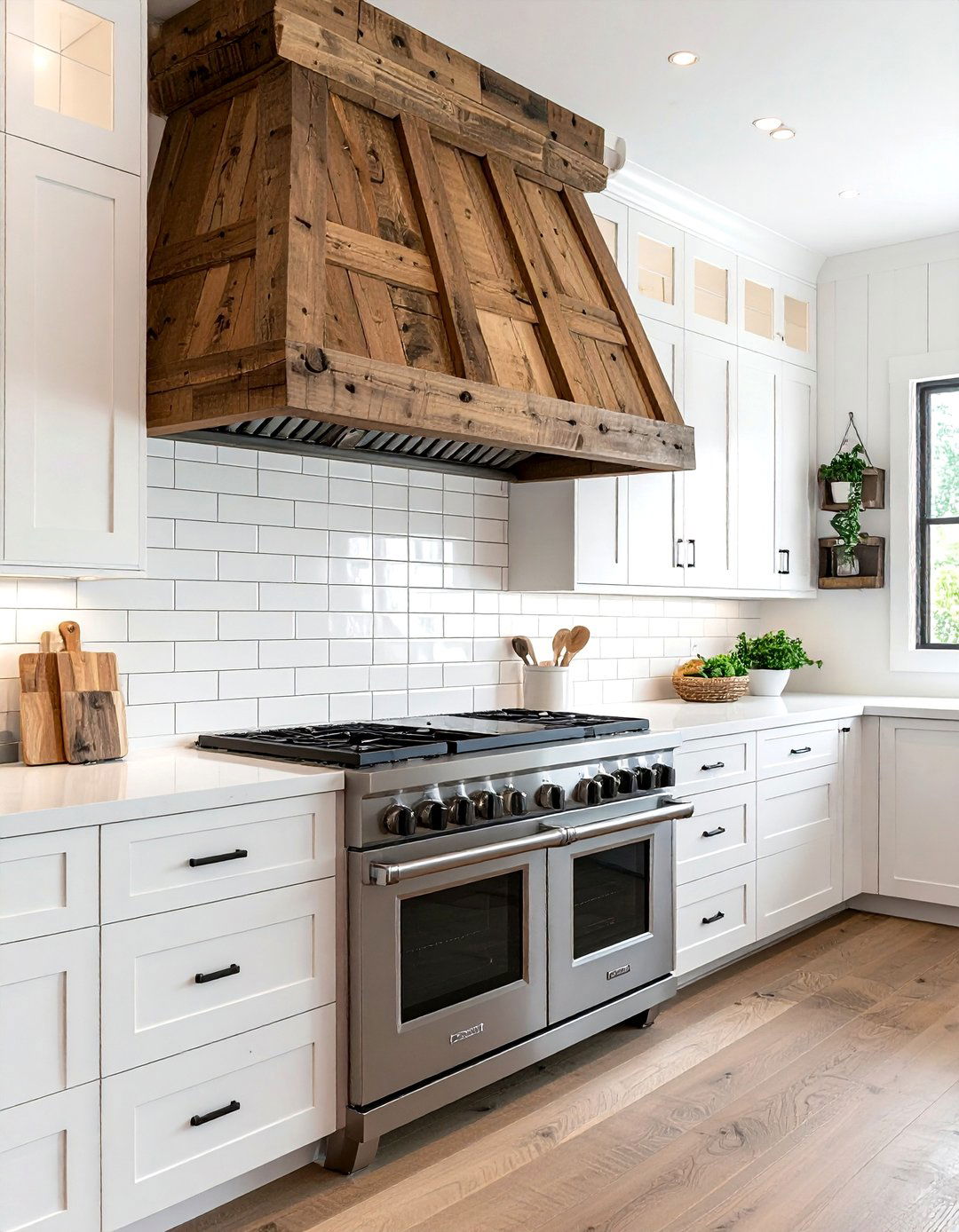 Rustic Wood Range Hood - 30 farmhouse kitchen ideas