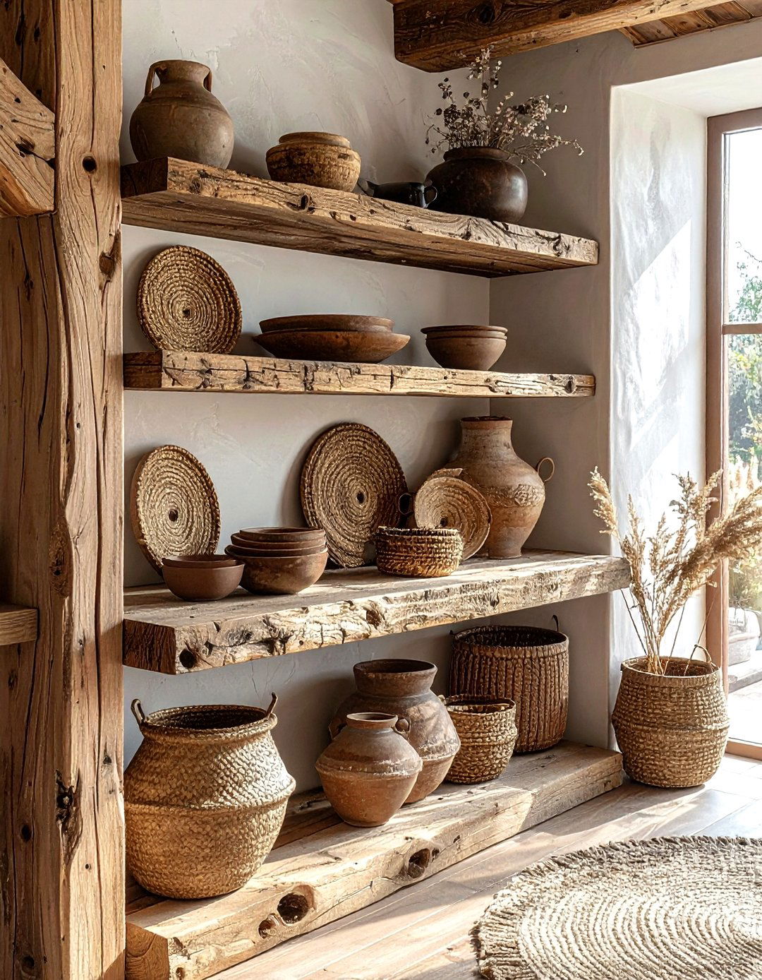 Rustic Wood Shelf - 30 wall shelf decor ideas