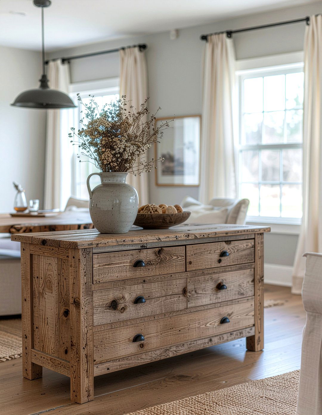 Rustic Wood Sideboard - 30 farmhouse buffet dining room ideas