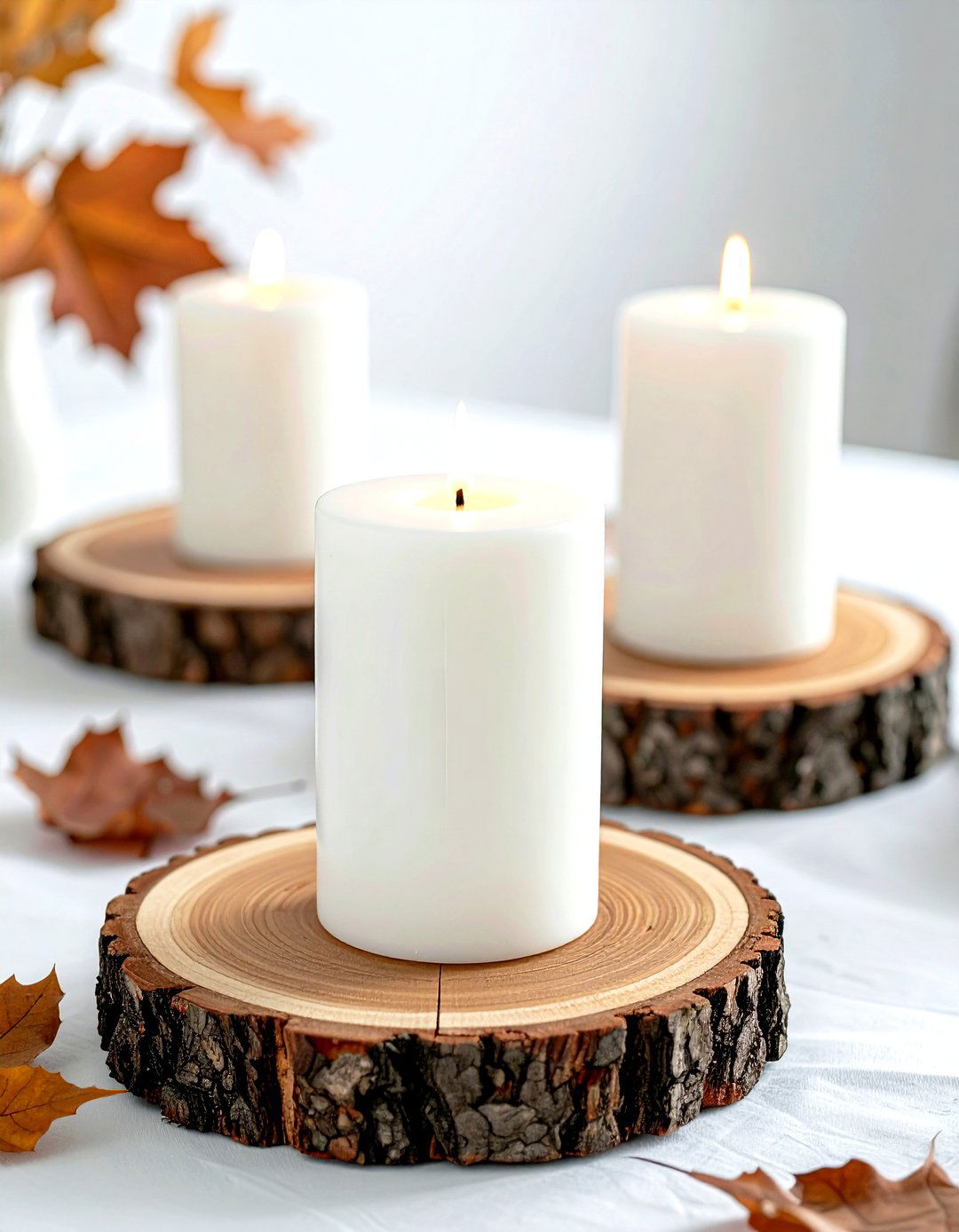Rustic Wood Slice Candles - 30 candle decor ideas