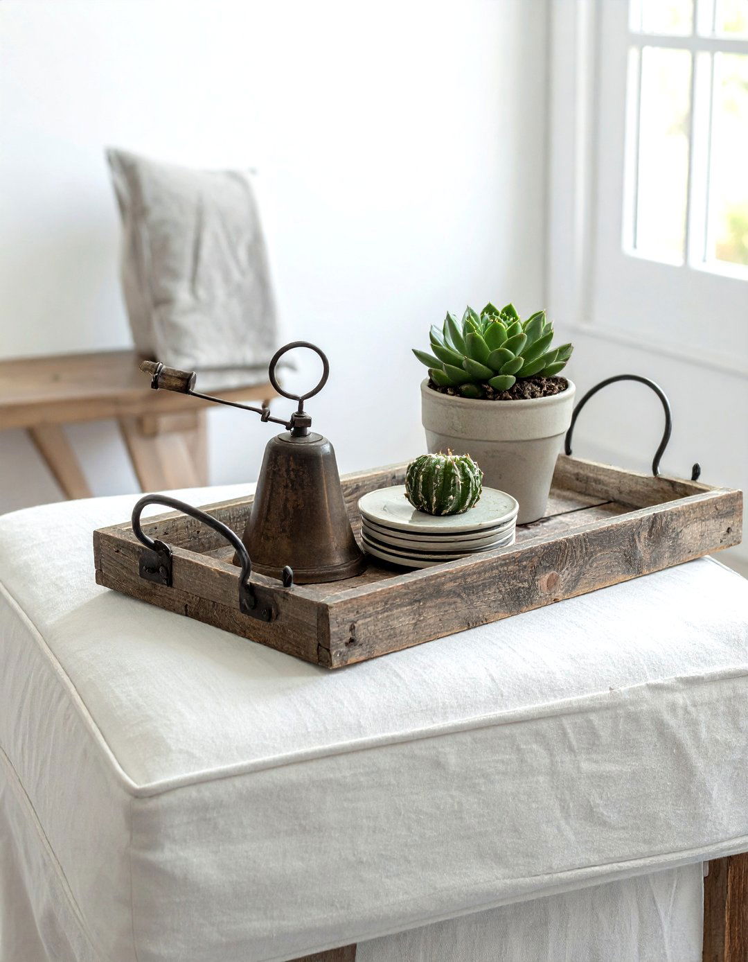 Rustic Wood Tray - 30 ottoman tray ideas