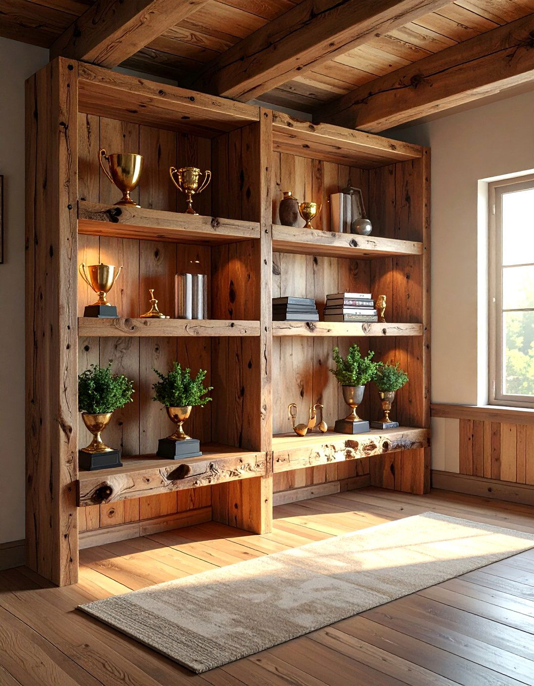 Rustic Wood Trophy Shelf - 30 trophy display ideas