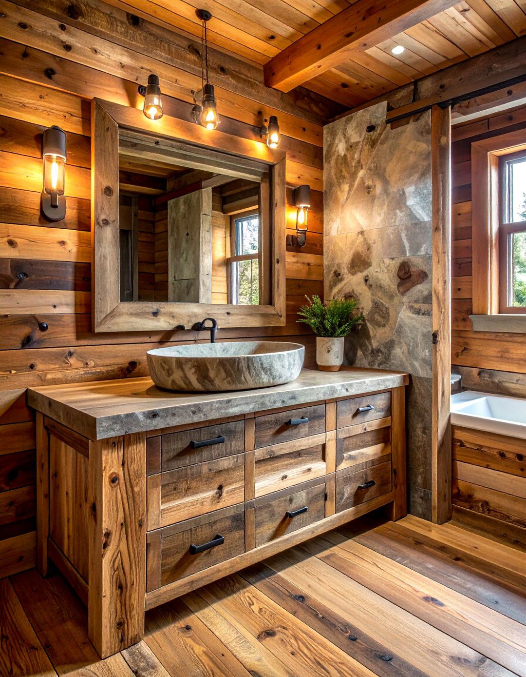 Rustic Wood Vanity - 30 cabin bathroom ideas