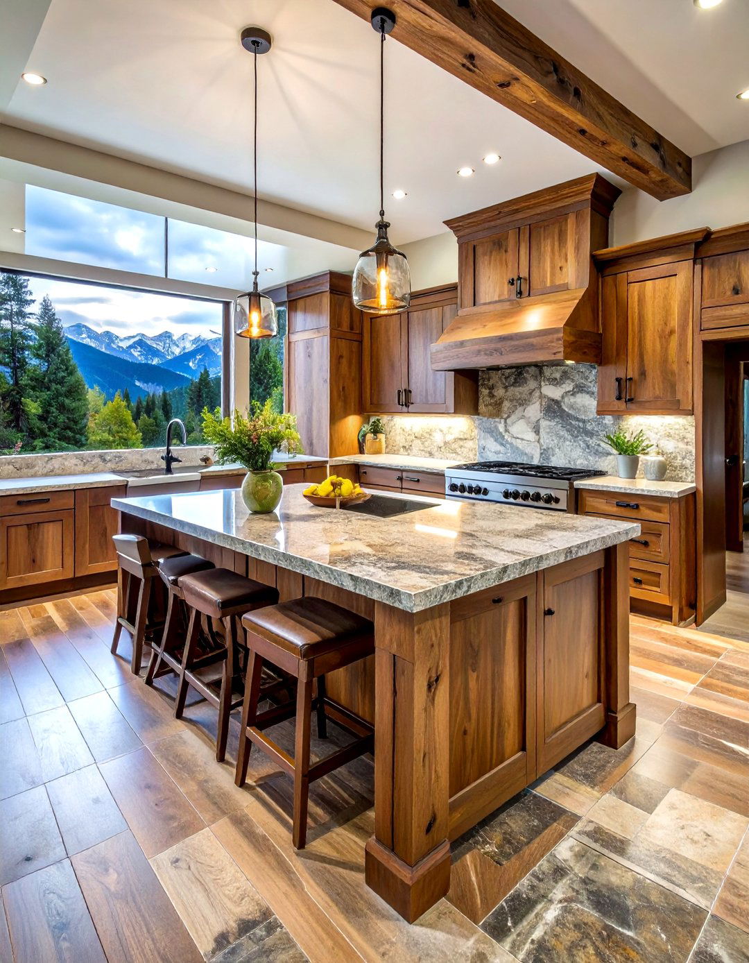 Rustic Wood Veined Granite - 30 veined countertop kitchen ideas