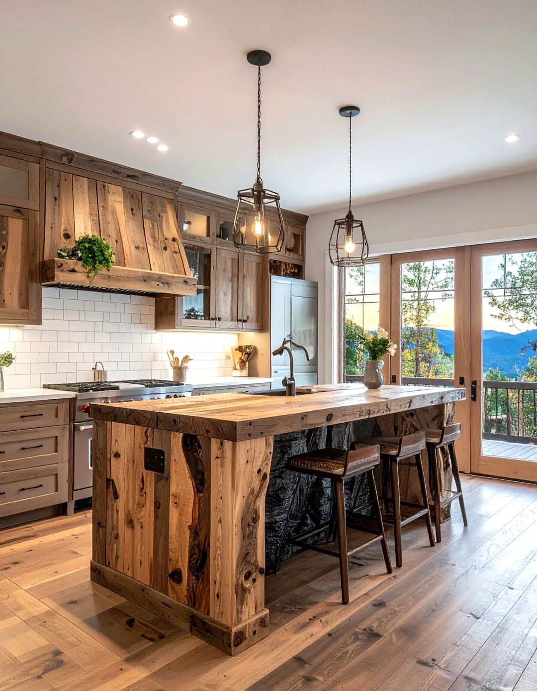 Rustic Wood Waterfall Island - 30 waterfall kitchen island ideas