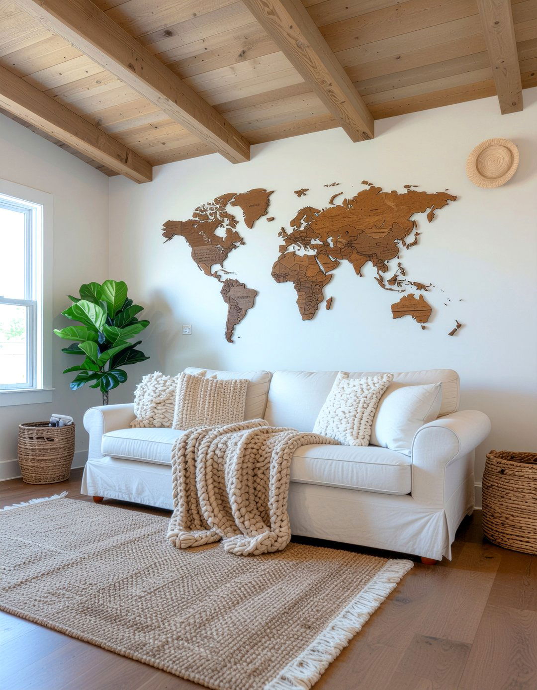 Rustic Wood World Map - 30 world map living room ideas