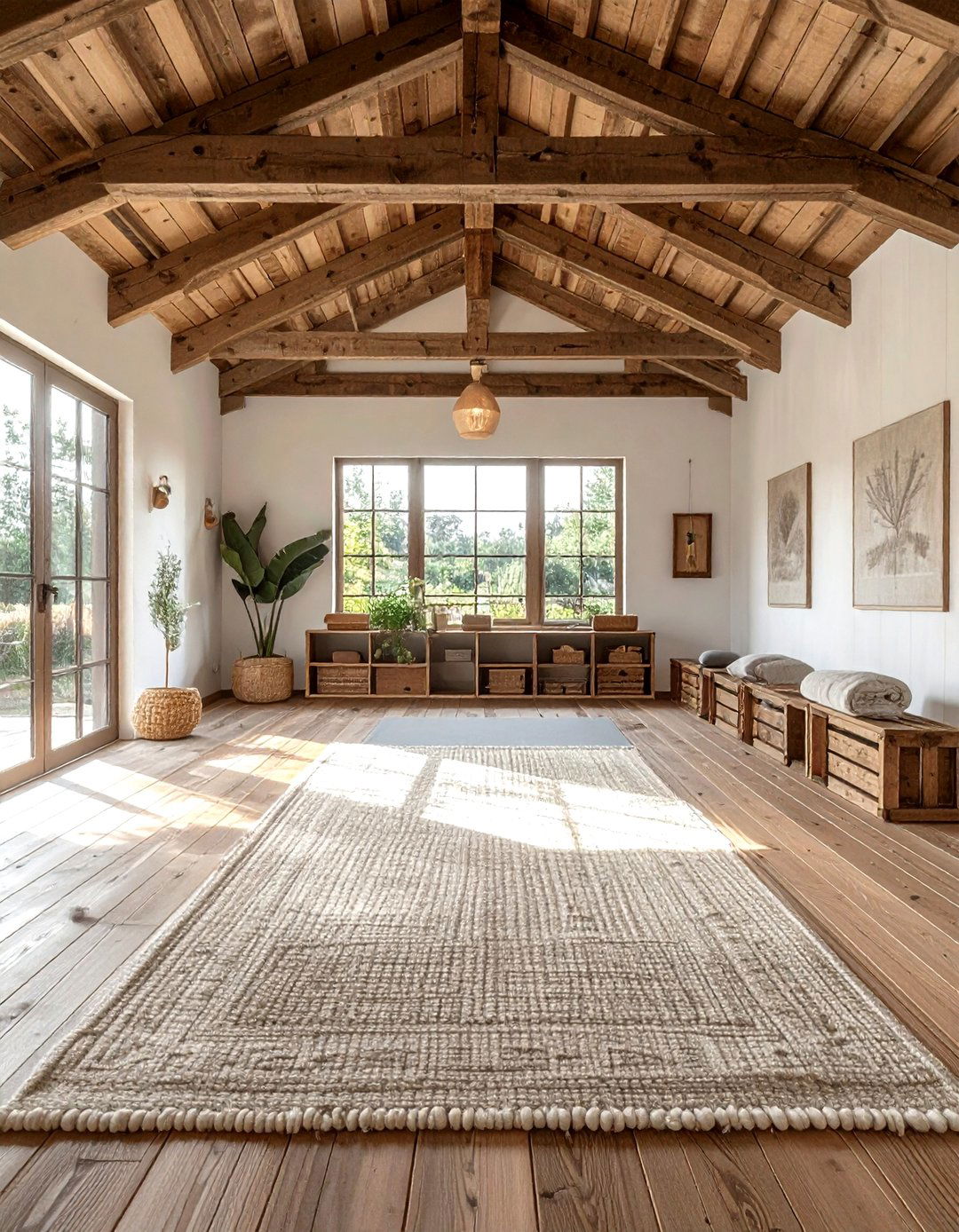 Rustic Wood Yoga Space - 30 yoga living room ideas