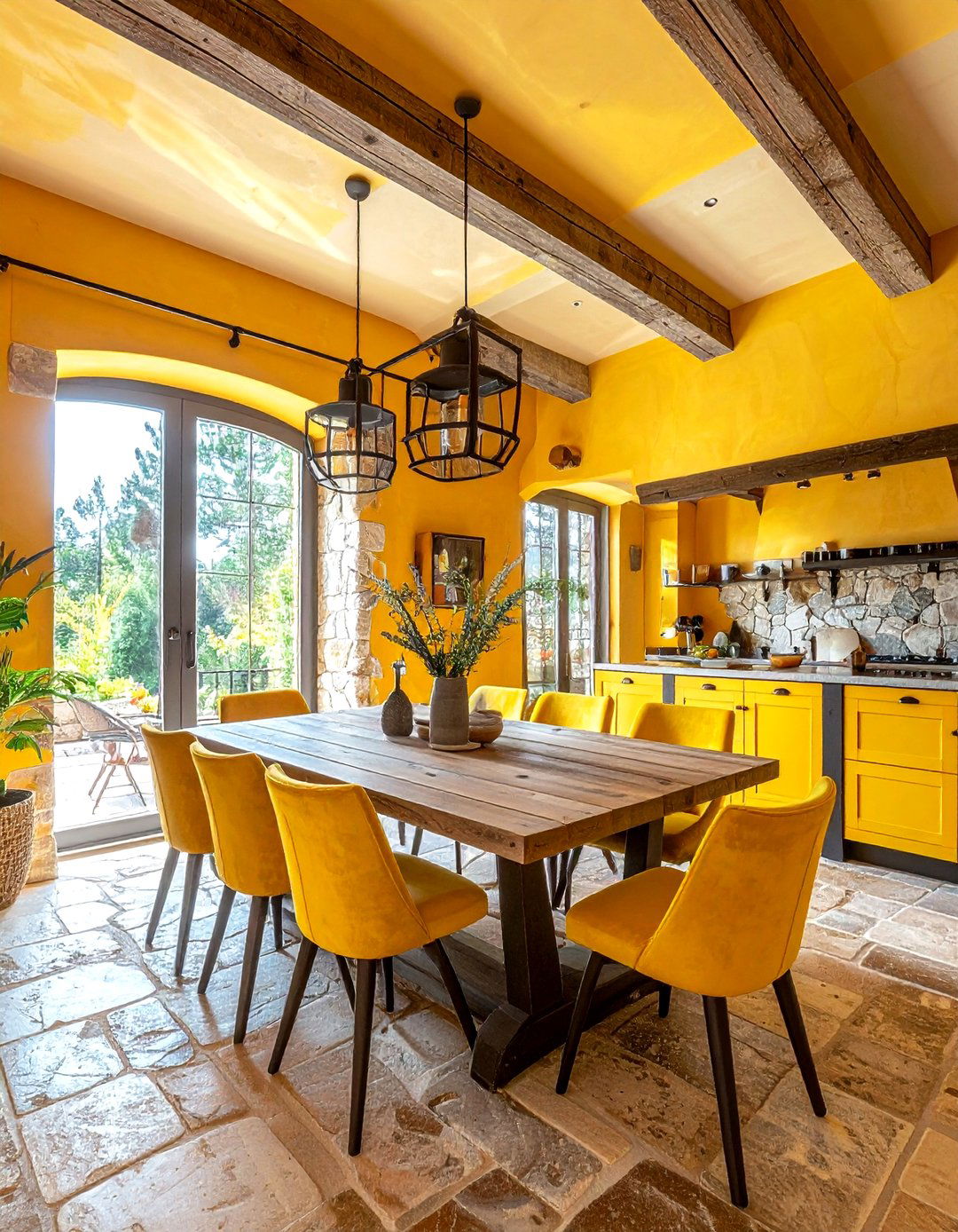 Rustic Yellow Dining Room - 30 bright yellow dining room ideas