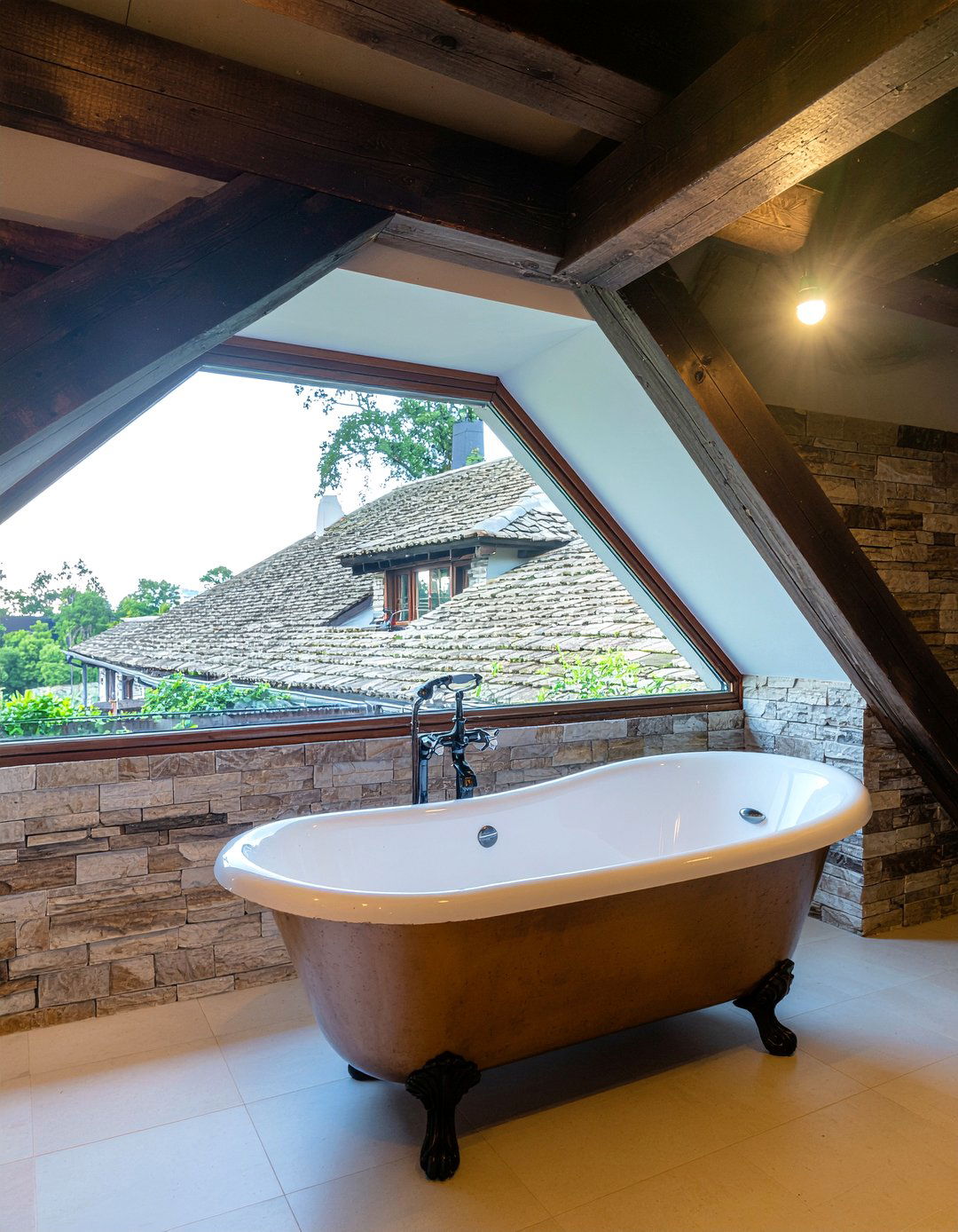 Rustic attic bathroom with exposed beams - 30 attic bathroom ideas