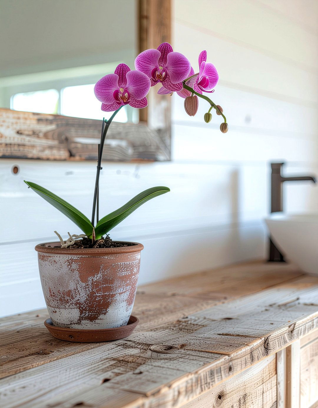 Rustic bathroom orchid pot - 30 bathroom orchid ideas