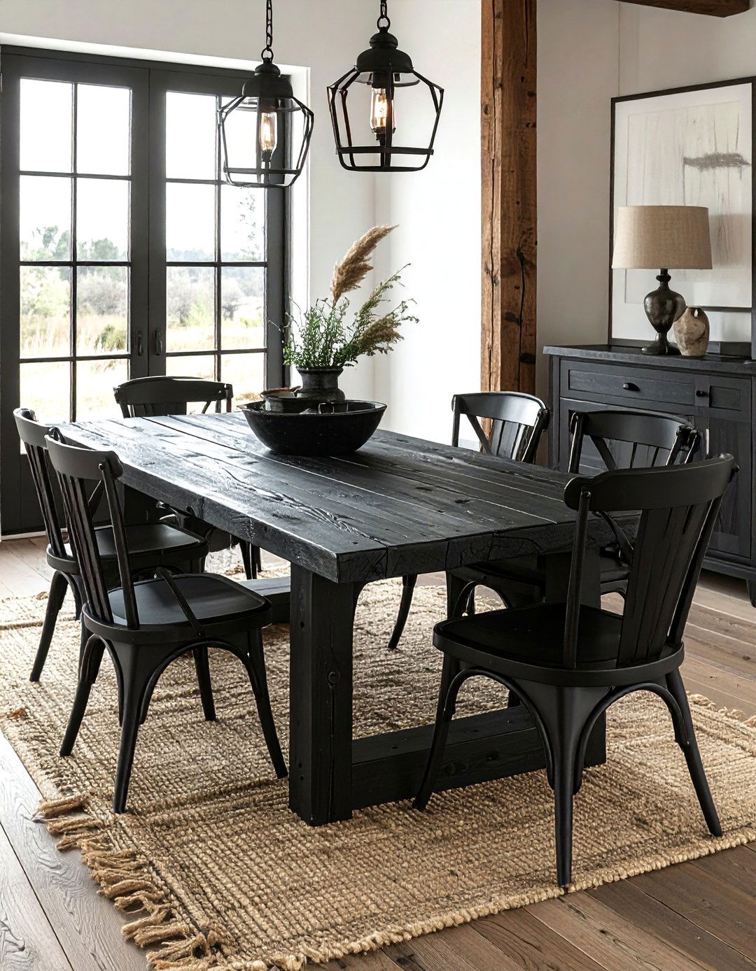 Rustic black wood dining set - 30 black dining room furniture ideas