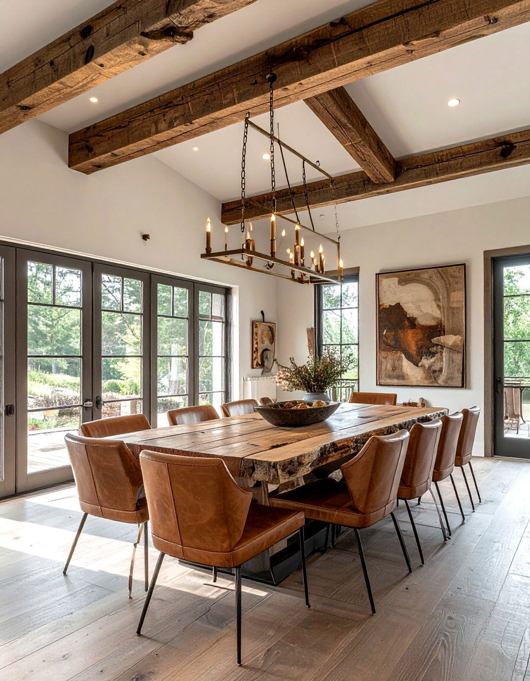 Rustic brass beam chandelier - 30 brass chandelier dining room ideas