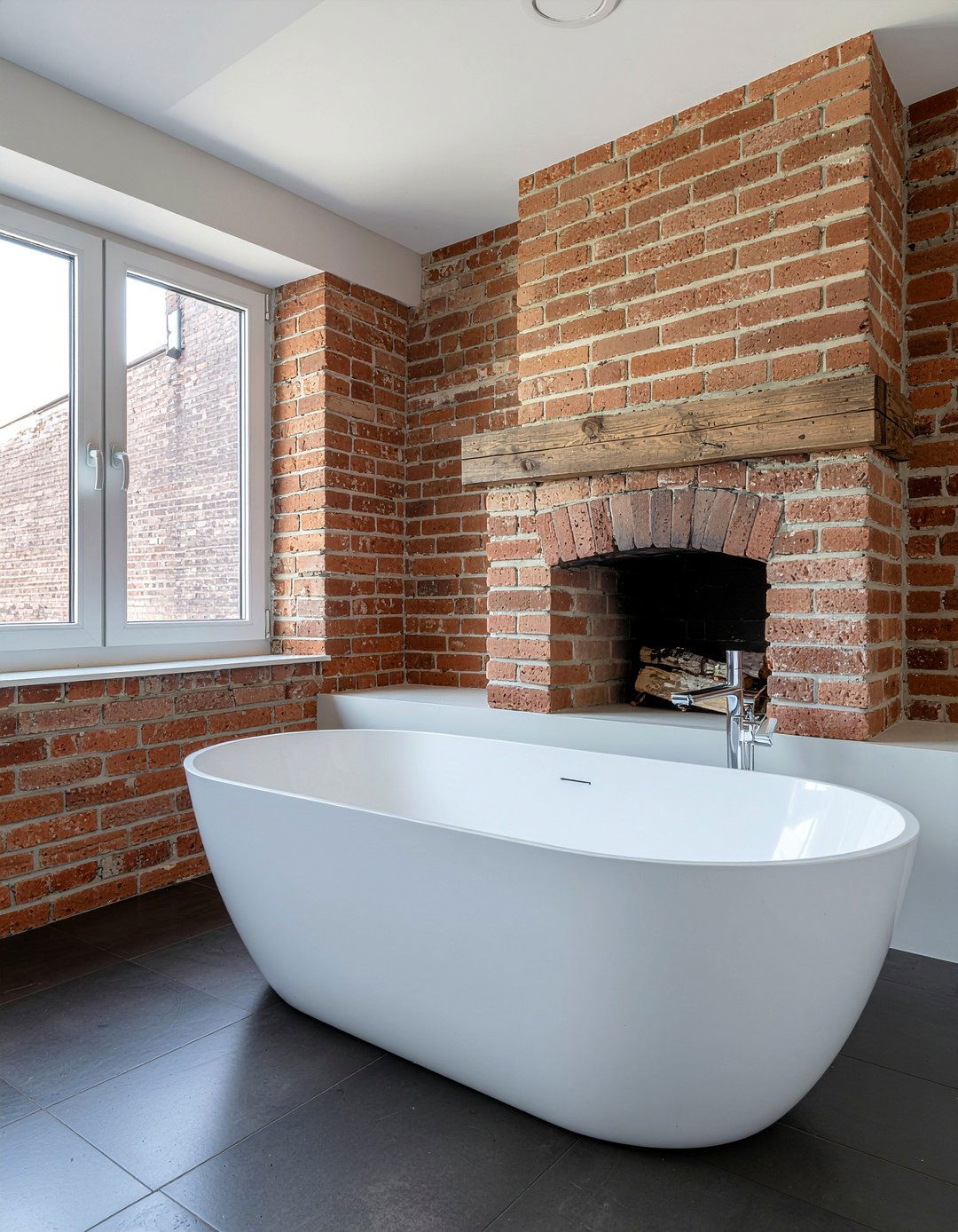 Rustic brick fireplace bathroom - 30 bathroom fireplace ideas