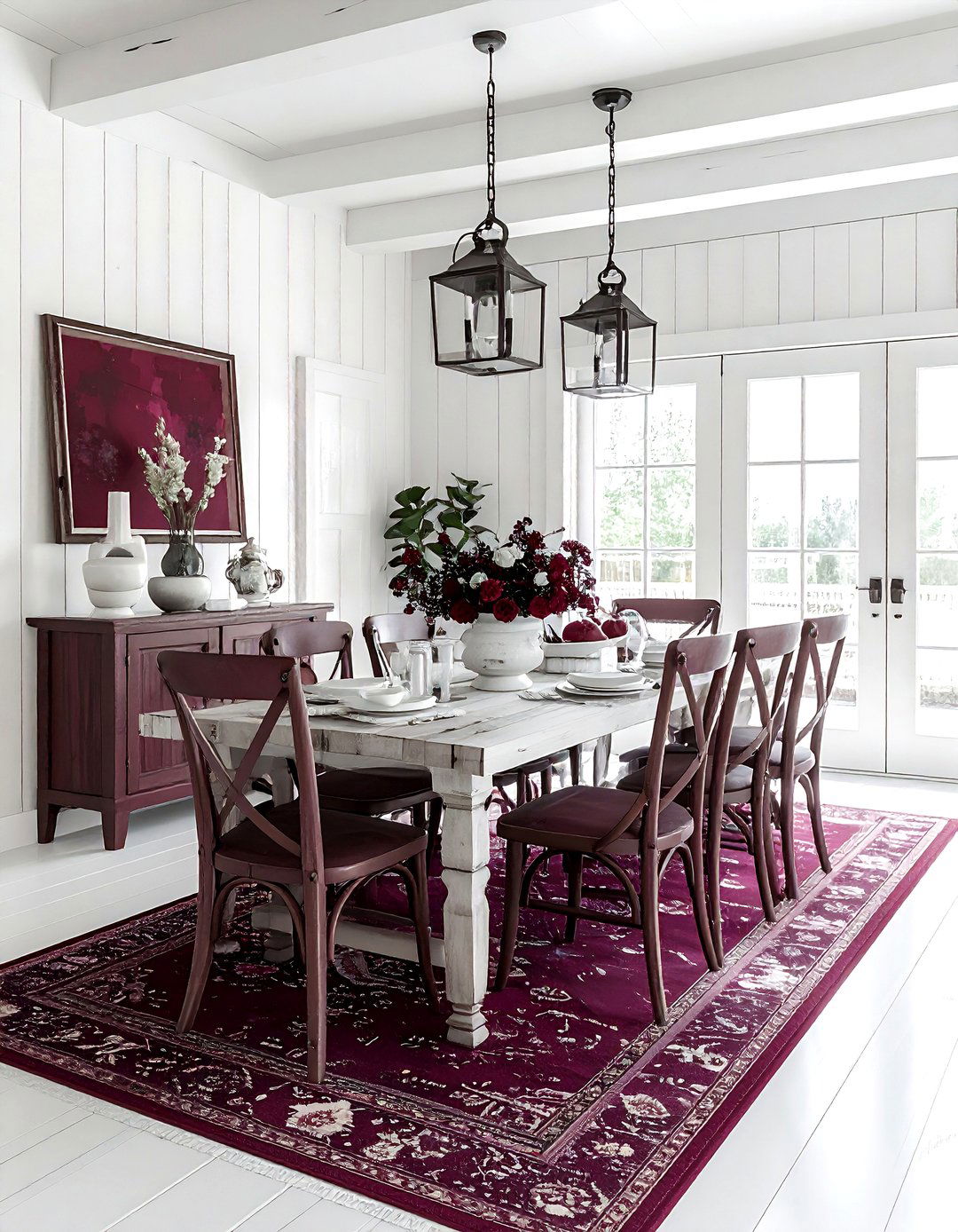 Rustic burgundy and white dining room - 30 burgundy and white dining room ideas