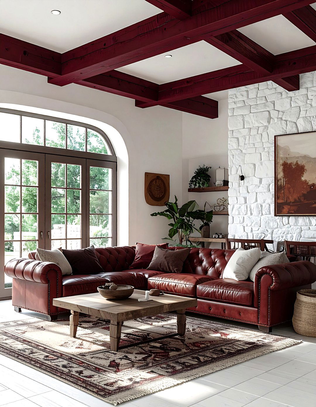 Rustic burgundy and white living room - 30 burgundy and white living room ideas