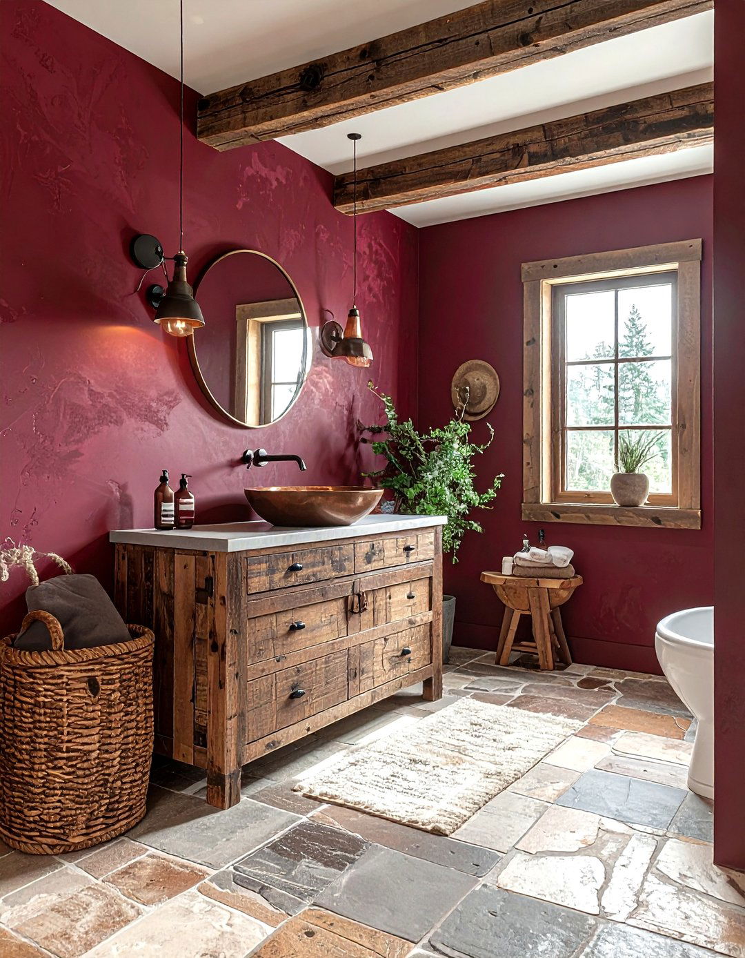Rustic burgundy bathroom - 30 burgundy bathroom ideas