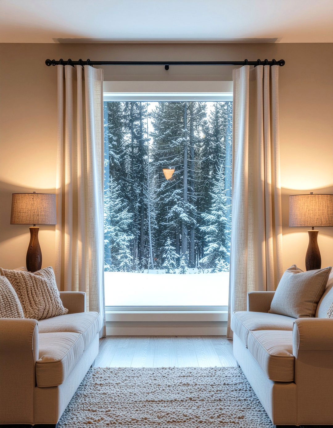 Rustic cabin window treatments - 30 woodland living room ideas