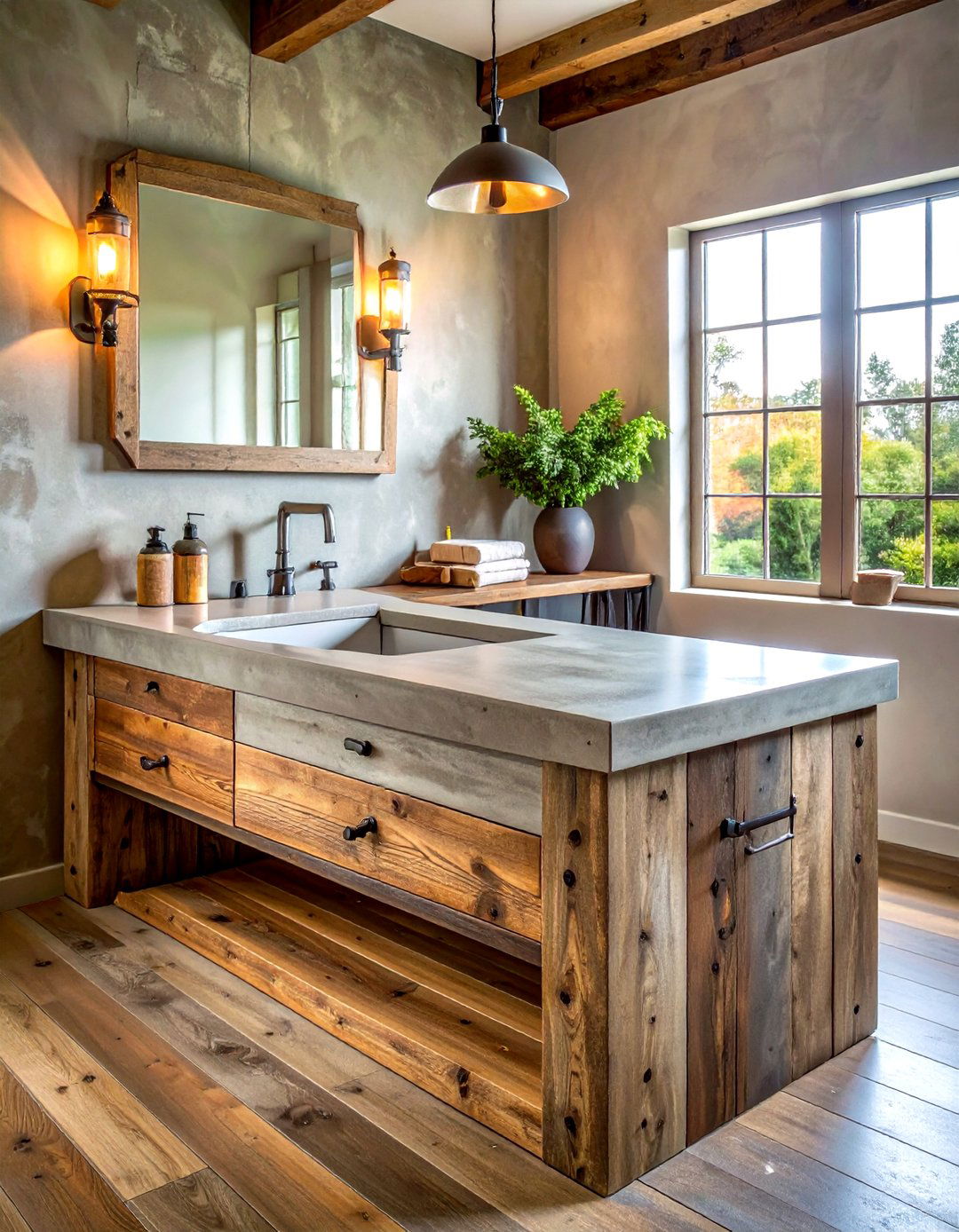 Rustic concrete vanity - 30 concrete countertop bathroom ideas