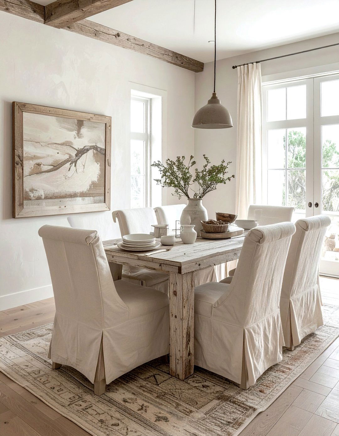 Rustic cream and white dining room