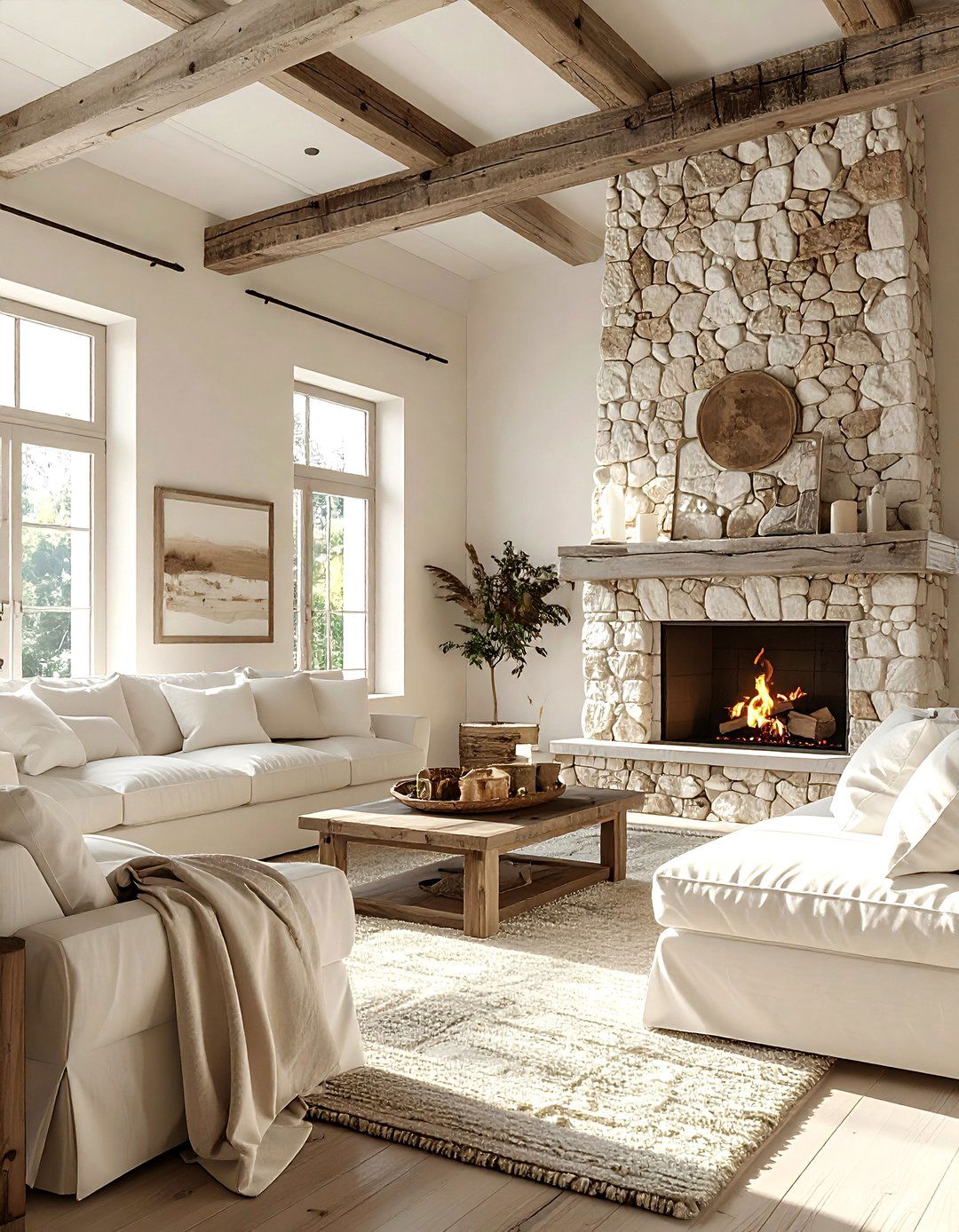 Rustic cream living room - 30 cream and white living room ideas