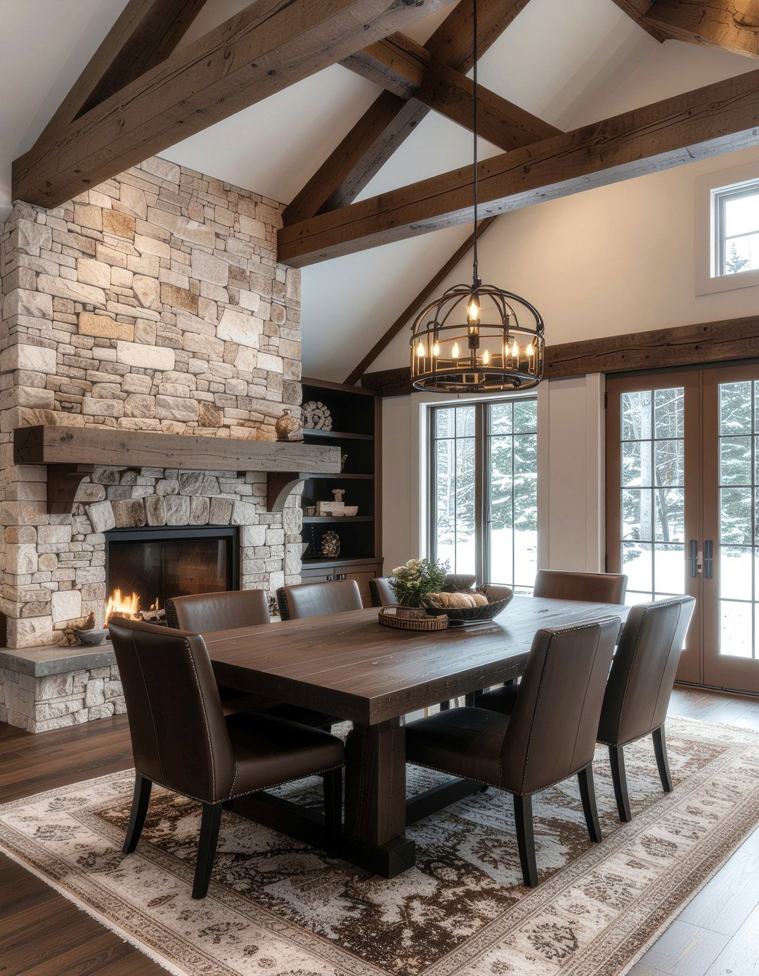 Rustic dining room timber frame - 30 dining room vaulted ceiling ideas