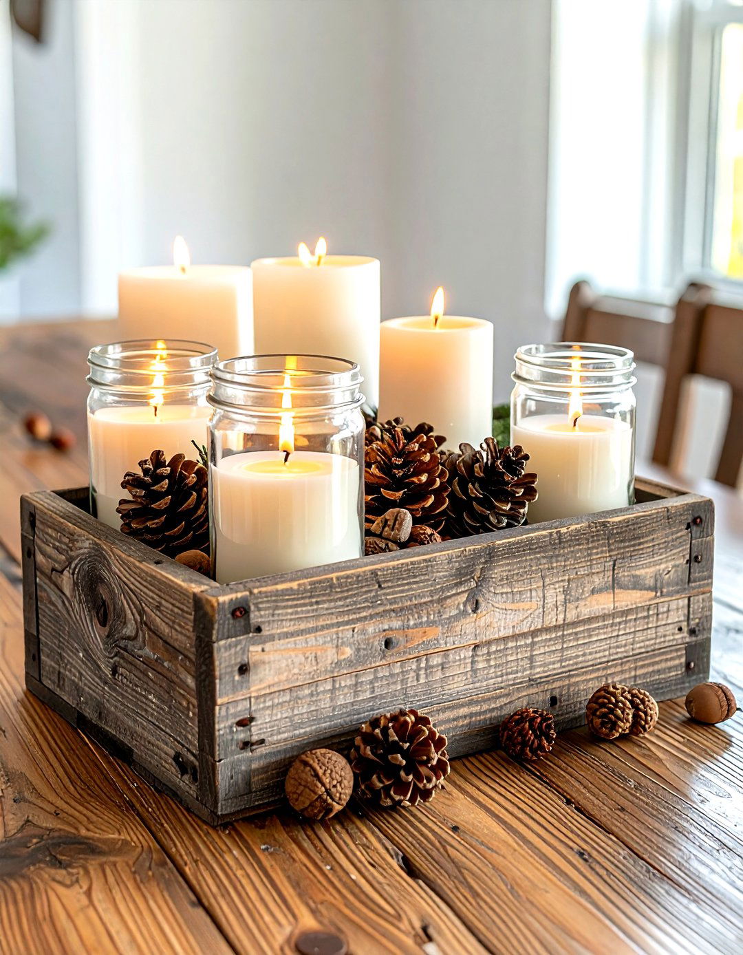 Rustic farmhouse candle box - 30 candle arrangement ideas