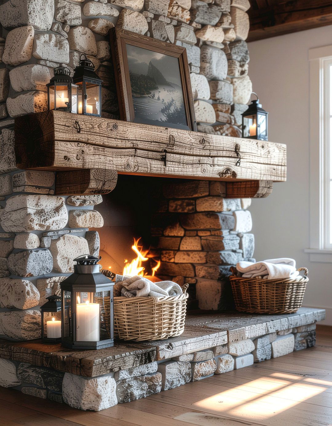 Rustic fireplace mantel - 30 fireplace decor ideas