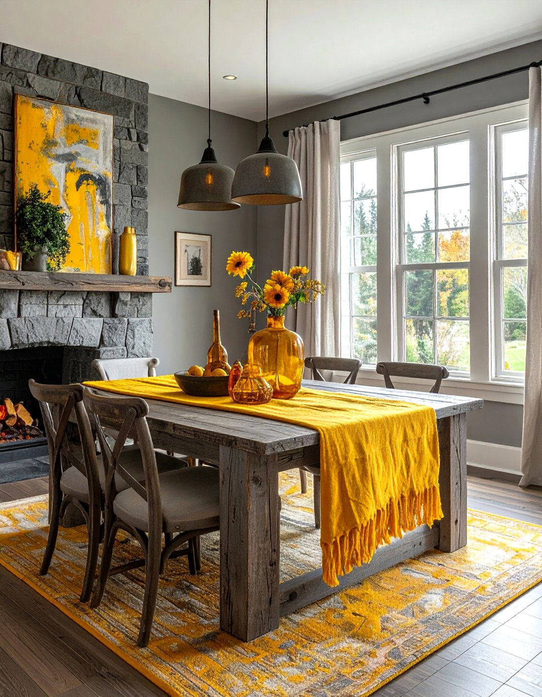 Rustic gray and yellow dining - 30 gray and yellow dining room ideas