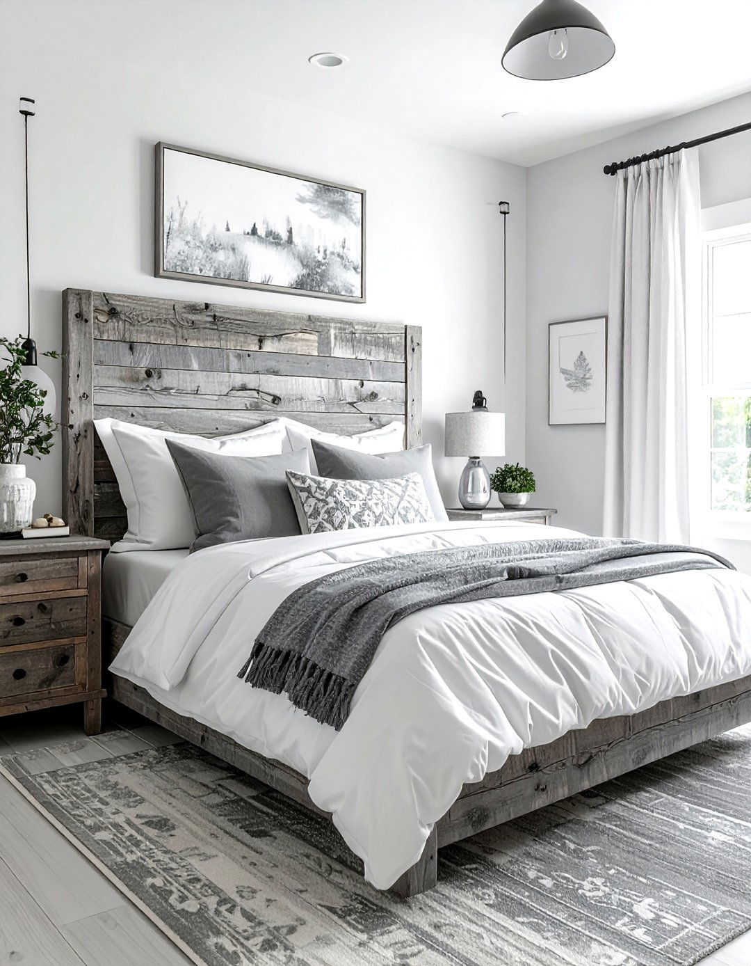 Rustic gray wood headboard - 30 farmhouse gray bedroom ideas