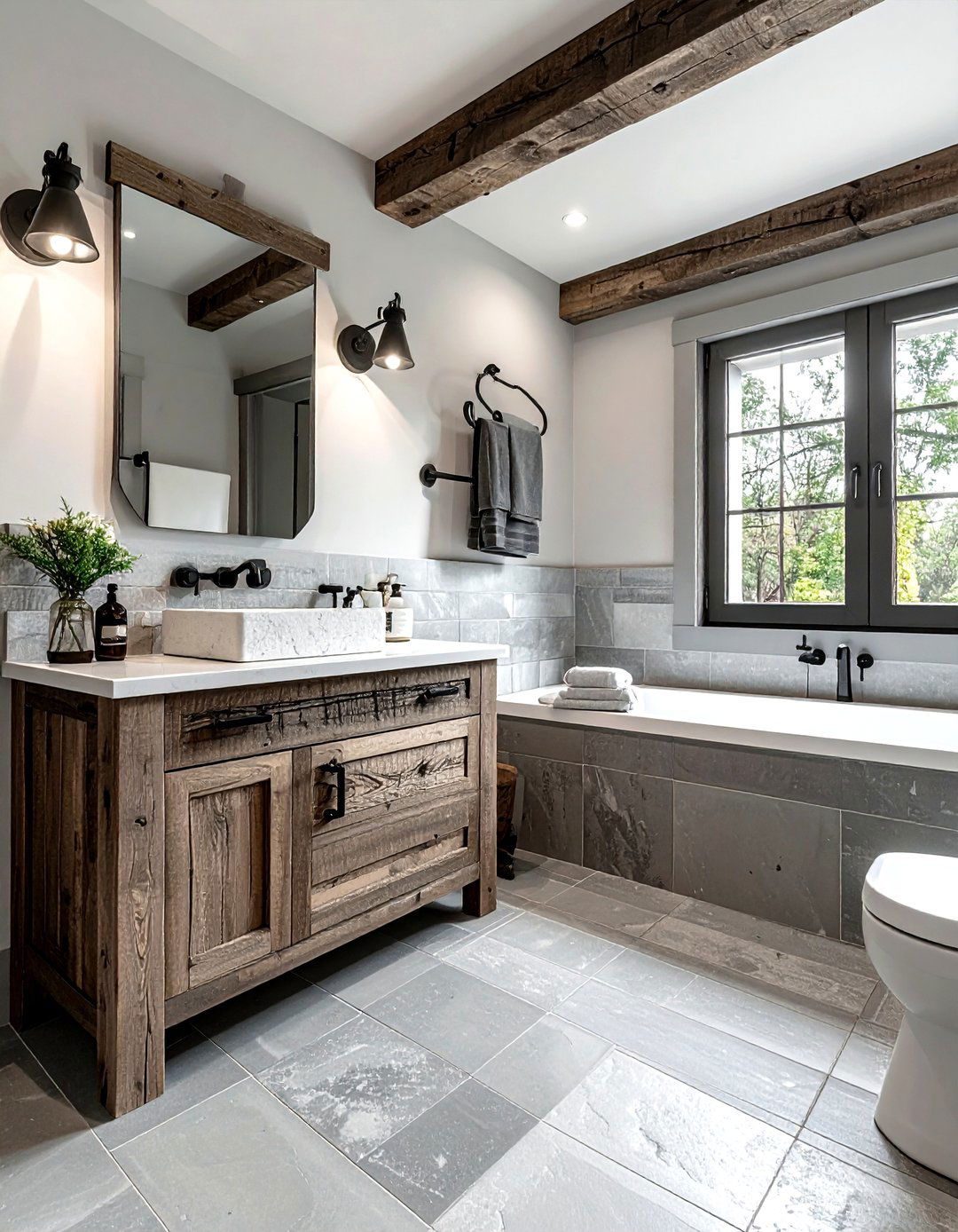 Rustic grey and white bathroom - 30 grey and white bathroom ideas