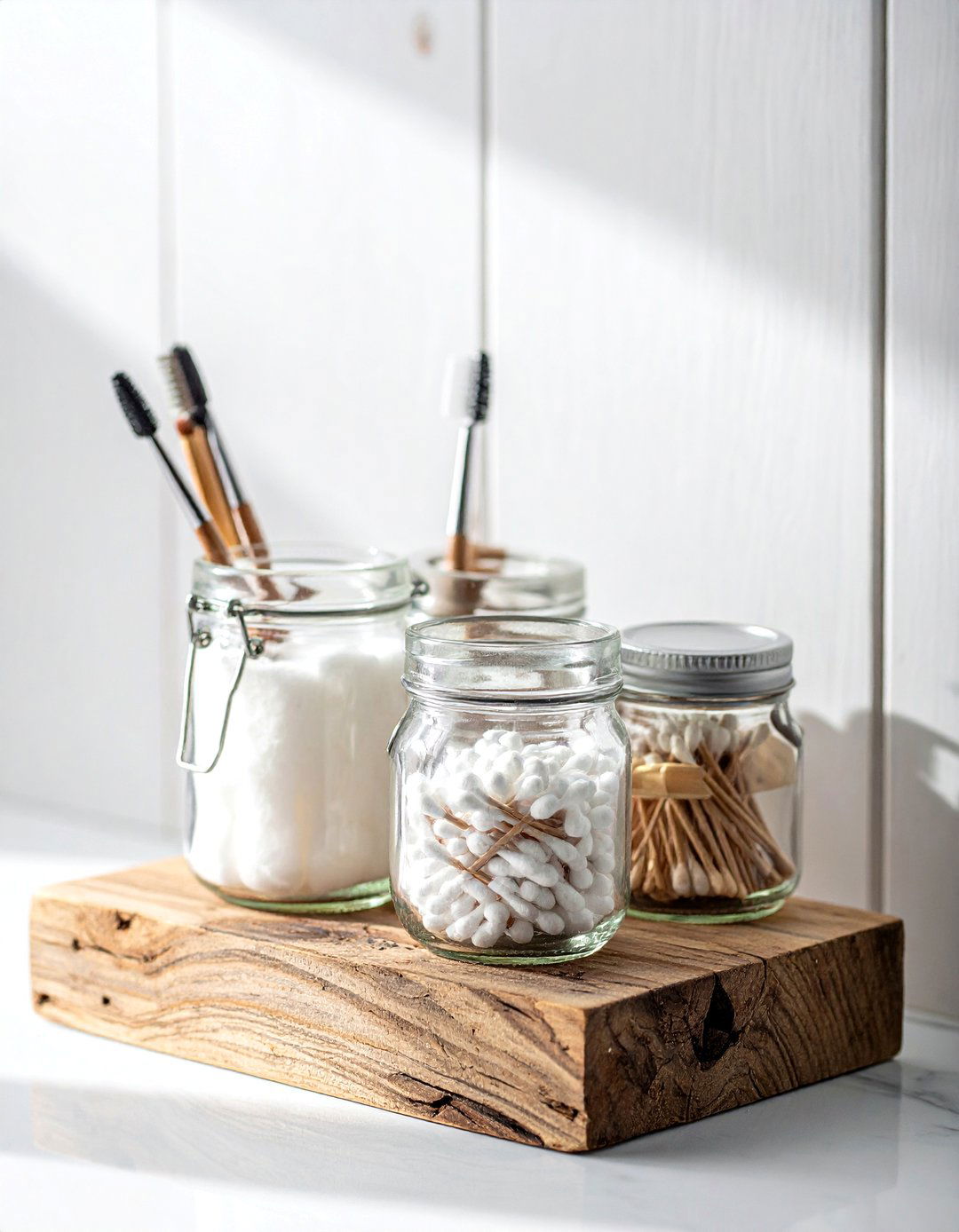 Rustic mason jar rack - 30 bathroom storage solutions
