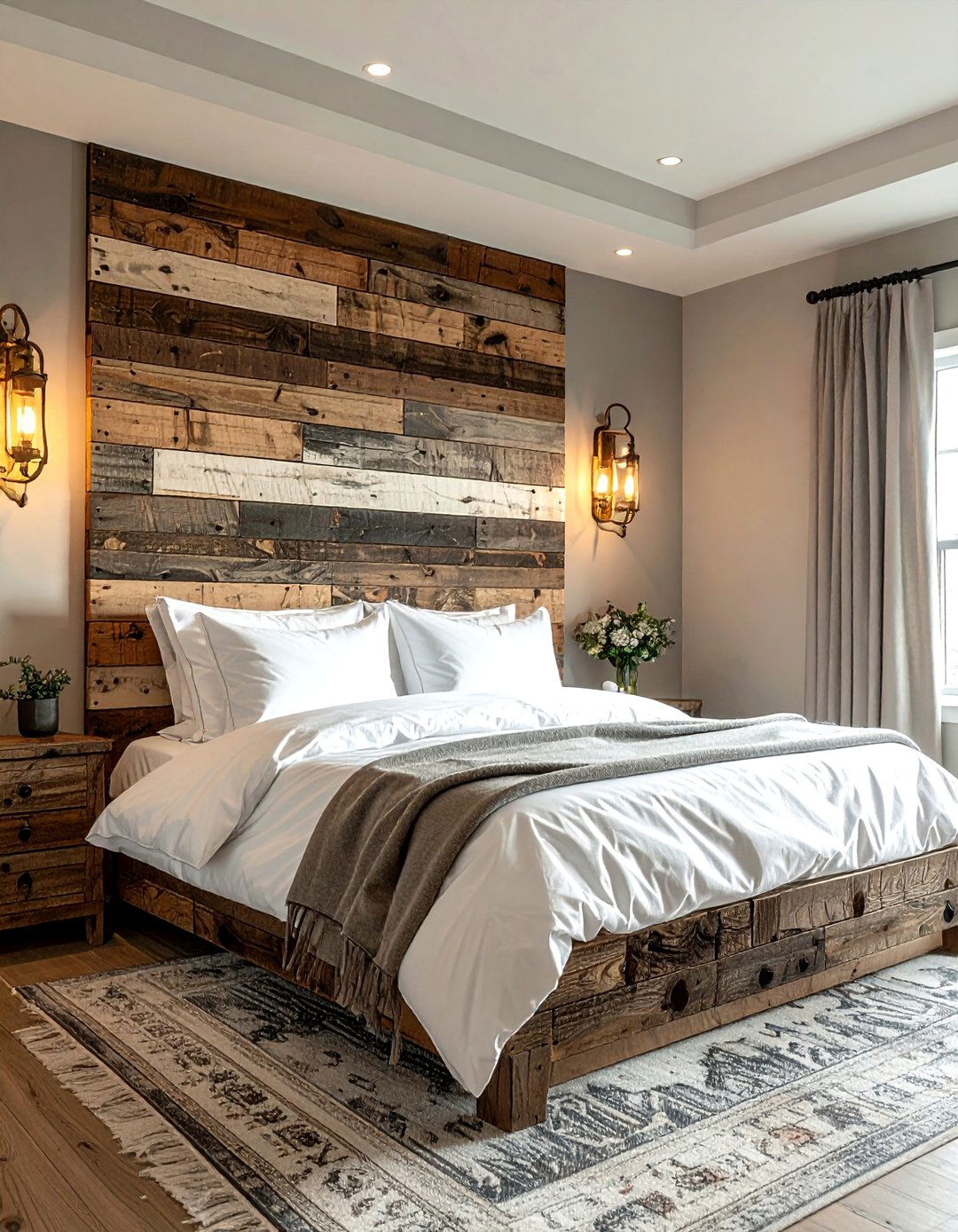 Rustic master suite with reclaimed wood headboard - 30 rustic home decor ideas