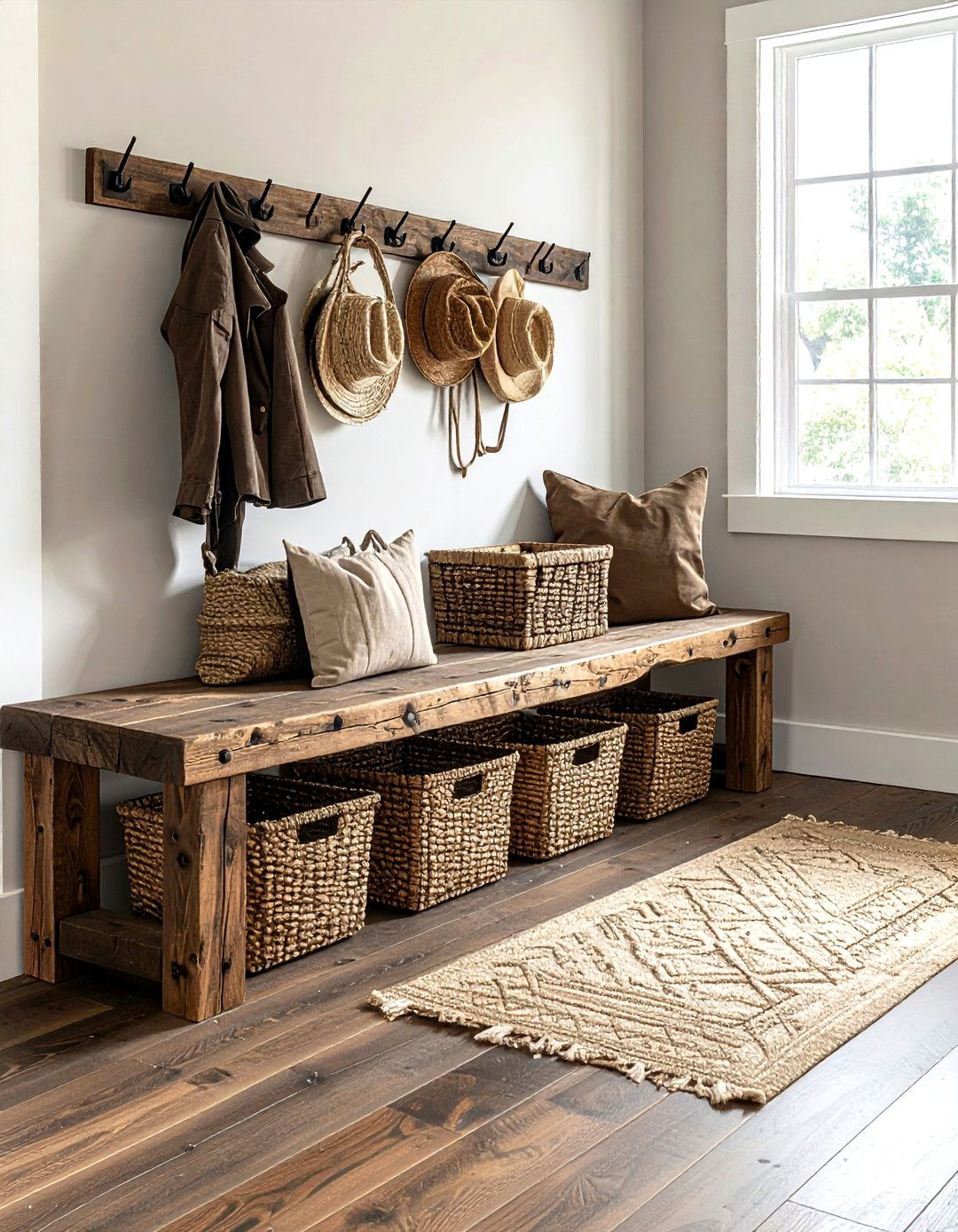 Rustic mudroom bench - 30 cottage home decor ideas