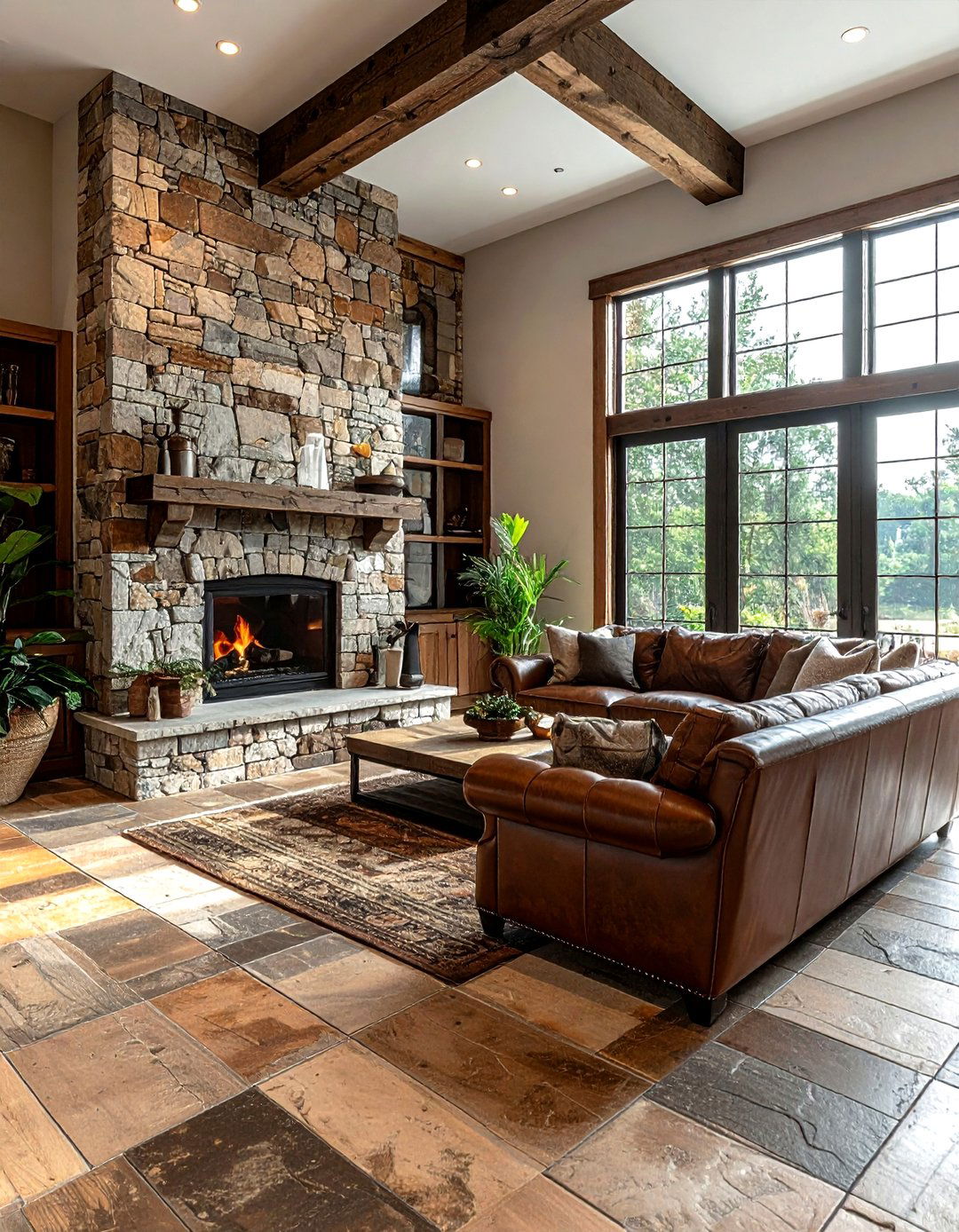 Rustic natural stone tile - 30 living room tile ideas