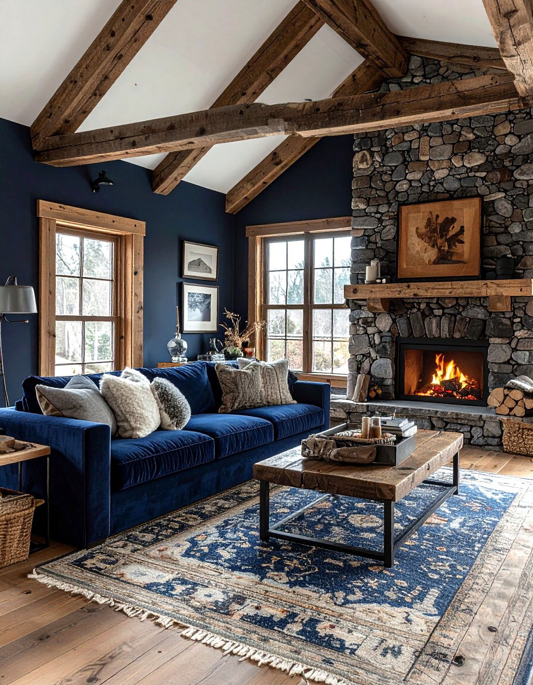 Rustic navy living room - 30 scandinavian navy living room ideas