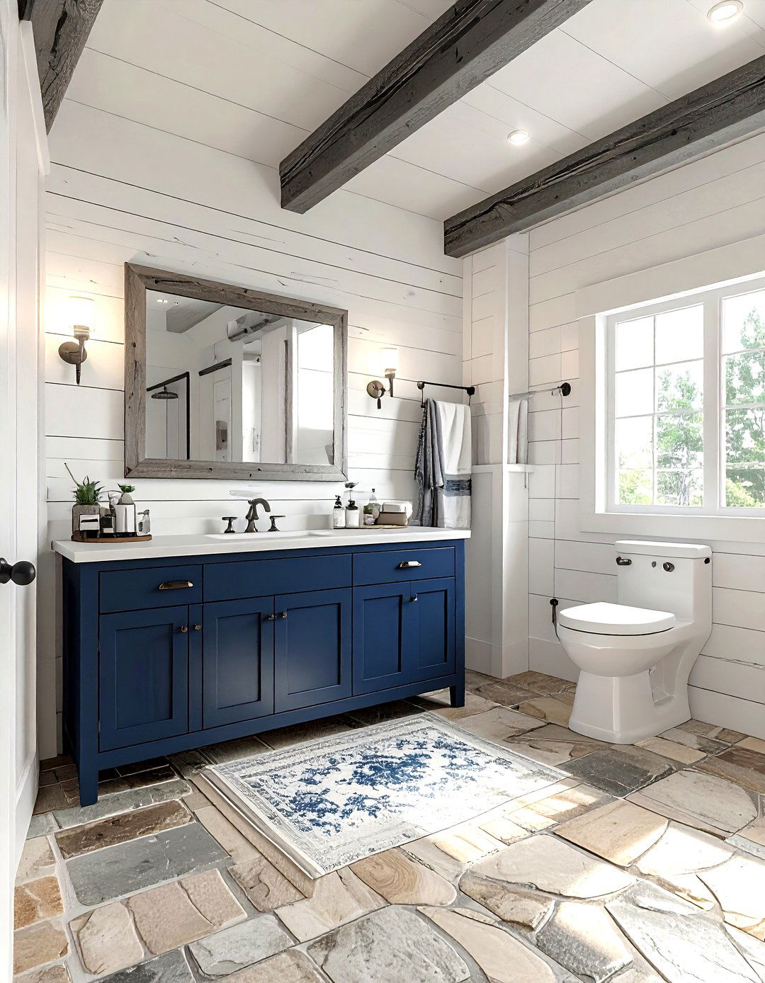 Rustic navy white bathroom - 30 navy and white bathroom ideas